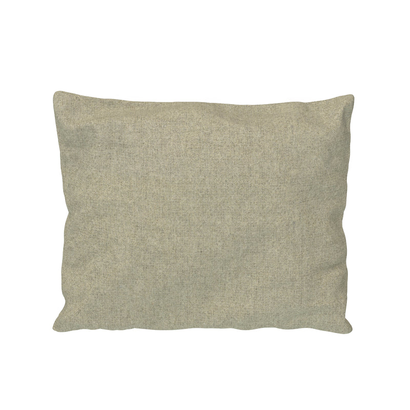 The PUI Cushion by Houe is a soft and fluffy rectangular scatter cushion, featuring a plain-textured light gray fabric, depicted against a white background for an elegant touch, making it ideal for an outdoor lounge.
