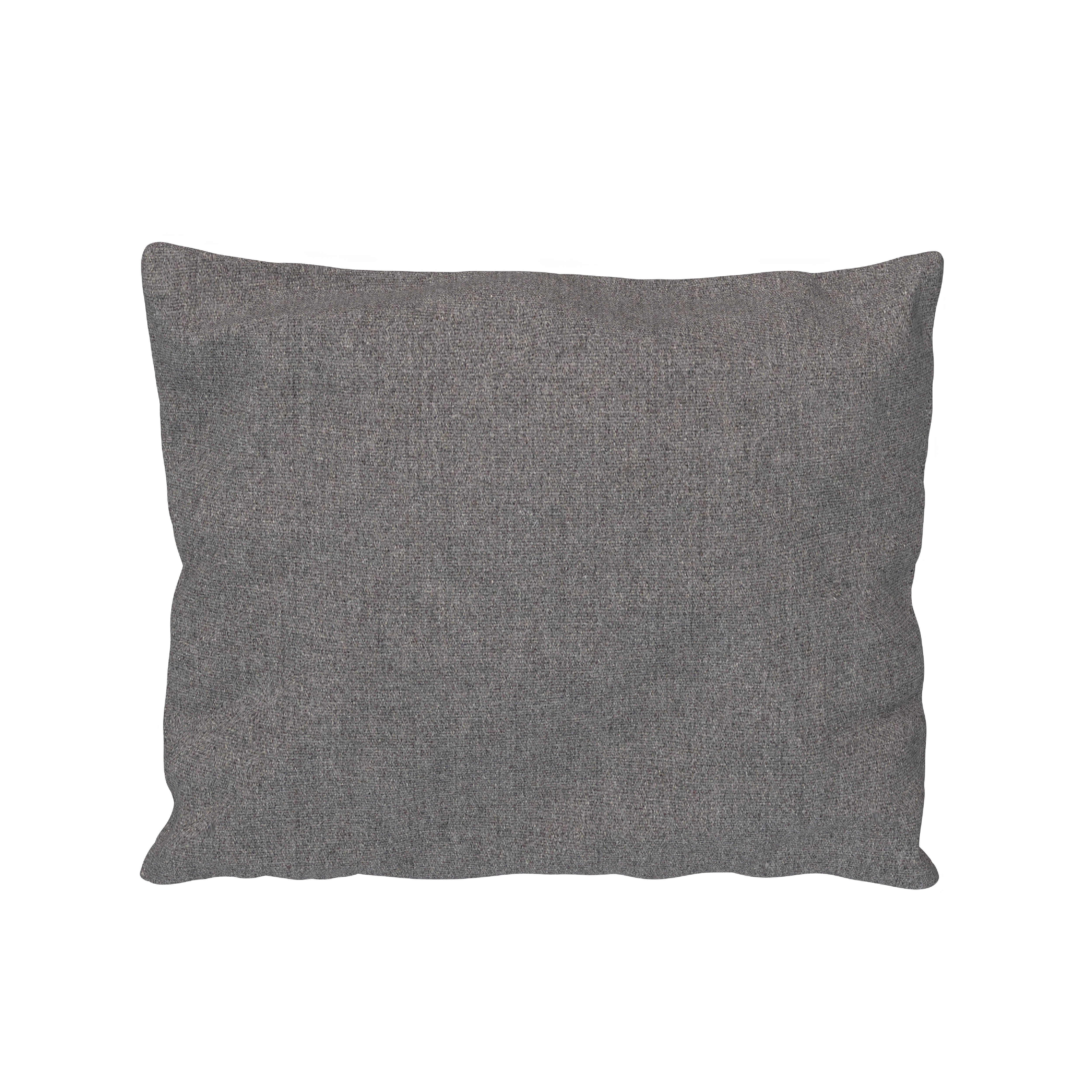 The PUI Cushion by Houe is a gray, rectangular scatter cushion with a textured fabric surface. Set against a white background, it highlights its simple, minimalist design, ideal for enhancing your outdoor lounge elegance.