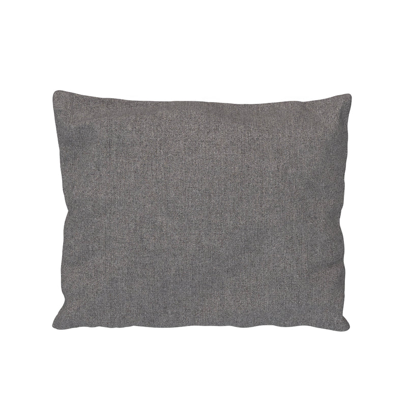 The PUI Cushion by Houe is a gray, rectangular scatter cushion with a textured fabric surface. Set against a white background, it highlights its simple, minimalist design, ideal for enhancing your outdoor lounge elegance.
