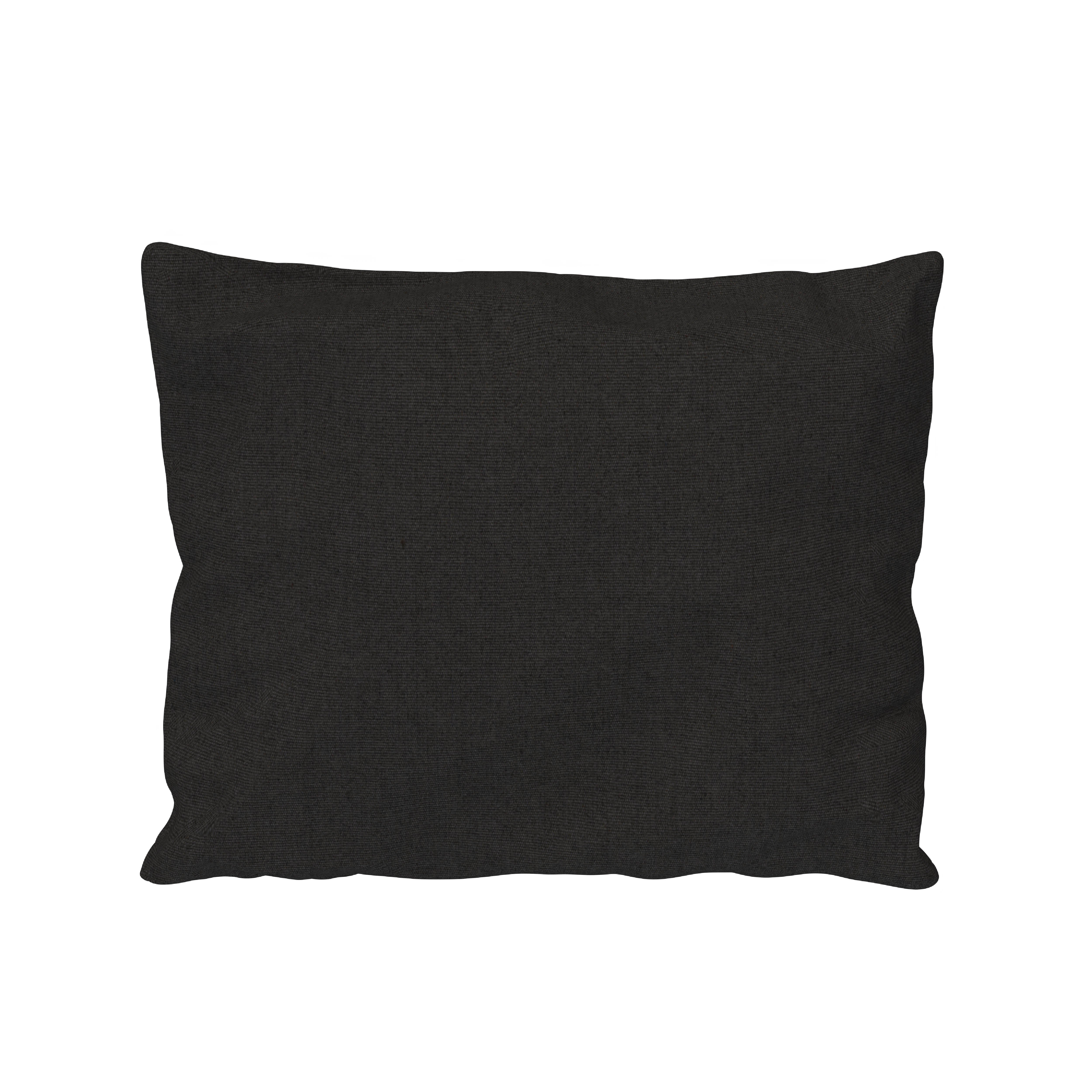 Against a white backdrop, the PUI Cushion by Houe is a rectangular black outdoor lounge pillow with slightly textured fabric. Its elegantly rounded edges add sophistication to any setting.