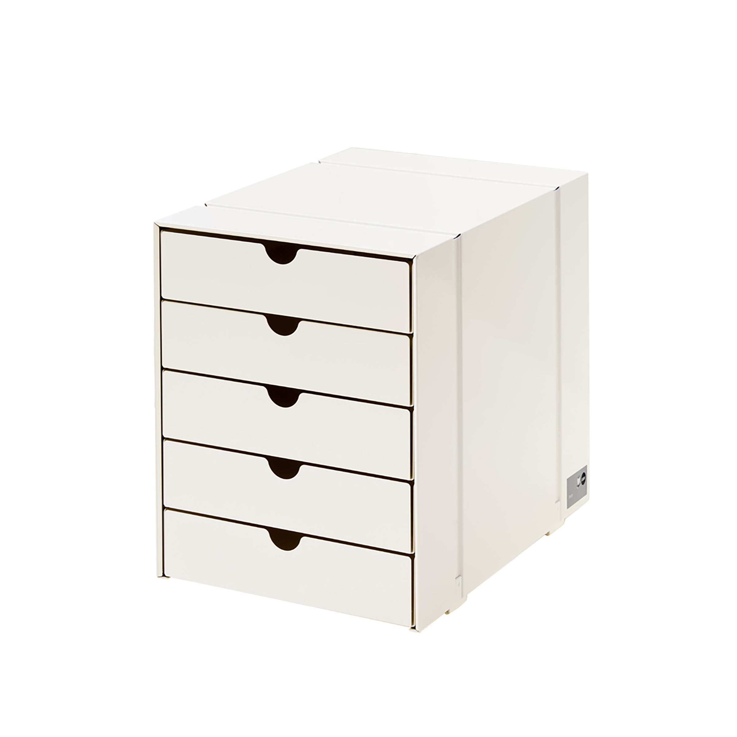 Inos 5 Drawer Set in pure white, compact powder-coated steel storage with chrome frame for office or home use