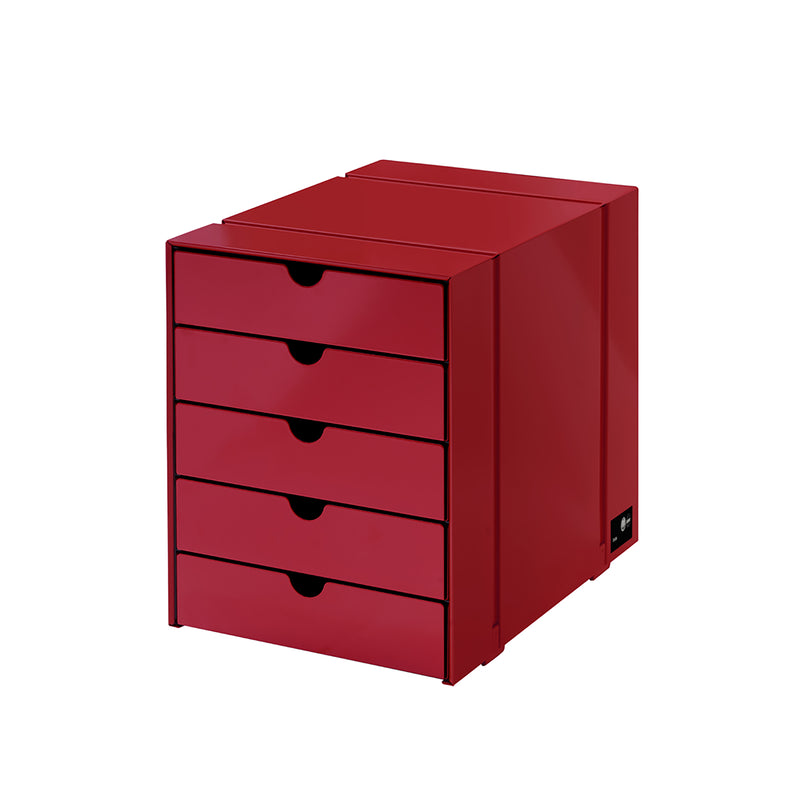 Inos 5 Drawer Set in ruby red, compact steel storage with five drawers for home or office organization.