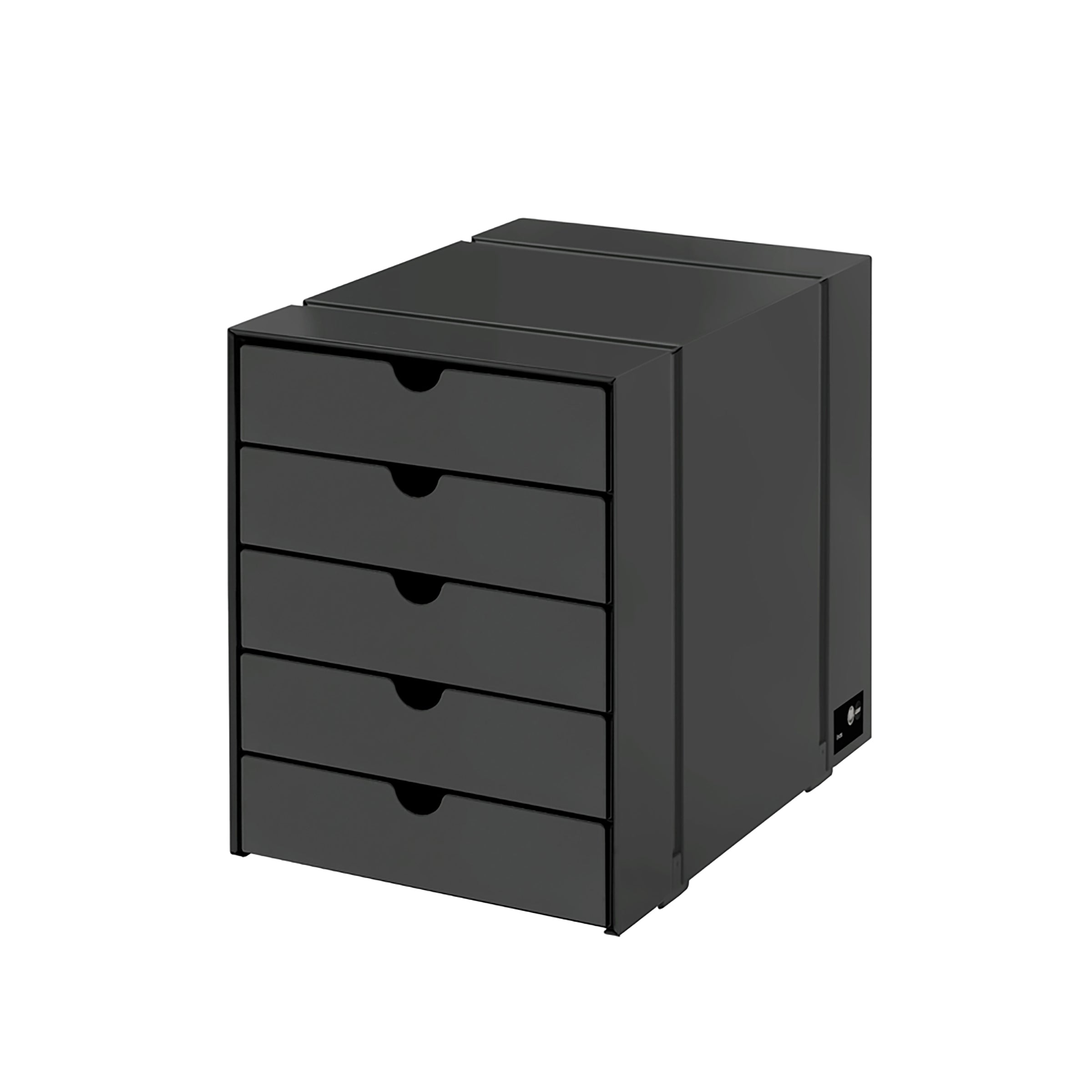 Inos 5 Drawer Set in matte black, compact steel storage unit with five drawers for organizing small items.