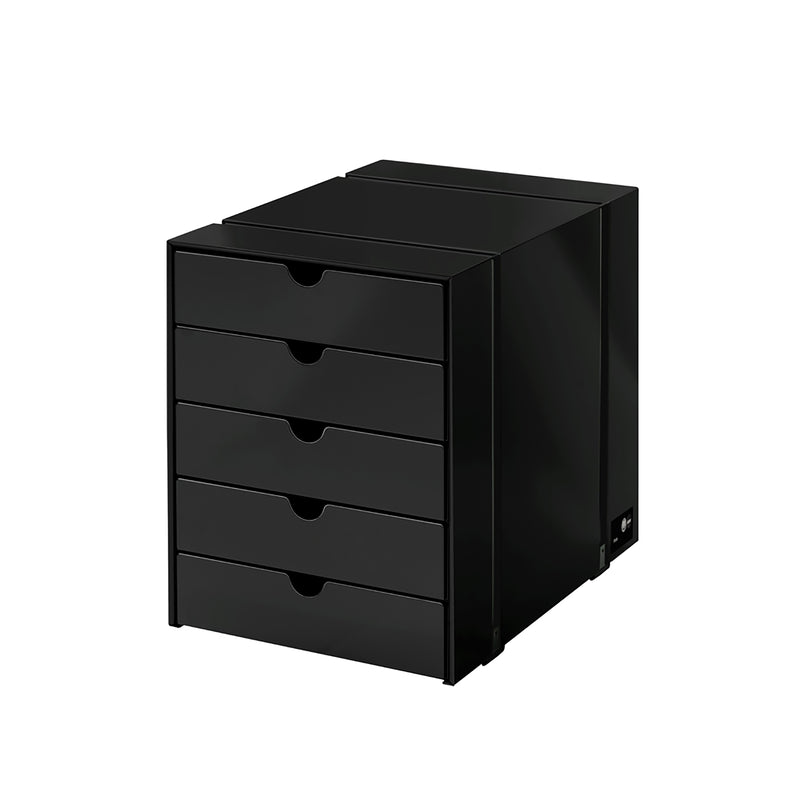 Inos 5 Drawer Set in black powder-coated steel with chrome frame, perfect for stylish office or home storage.