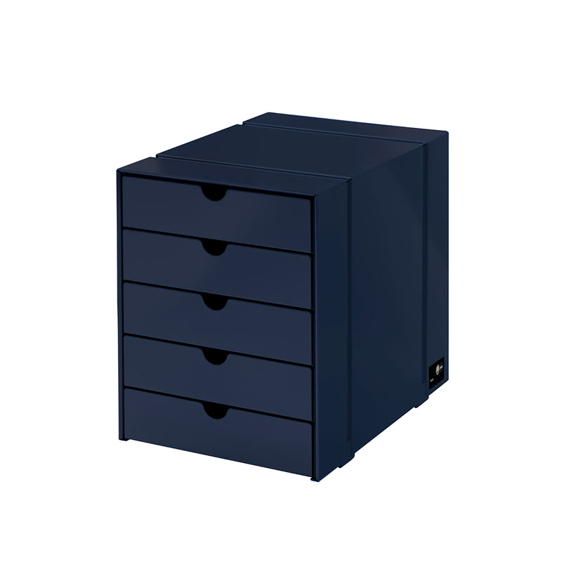 Inos 5 Drawer Set in steel blue with five storage drawers, compact and fully assembled for office or home use.