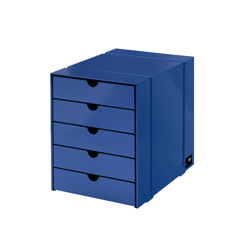 Inos 5 Drawer Set in steel blue with five drawers, compact storage for office or home, powder-coated steel design.