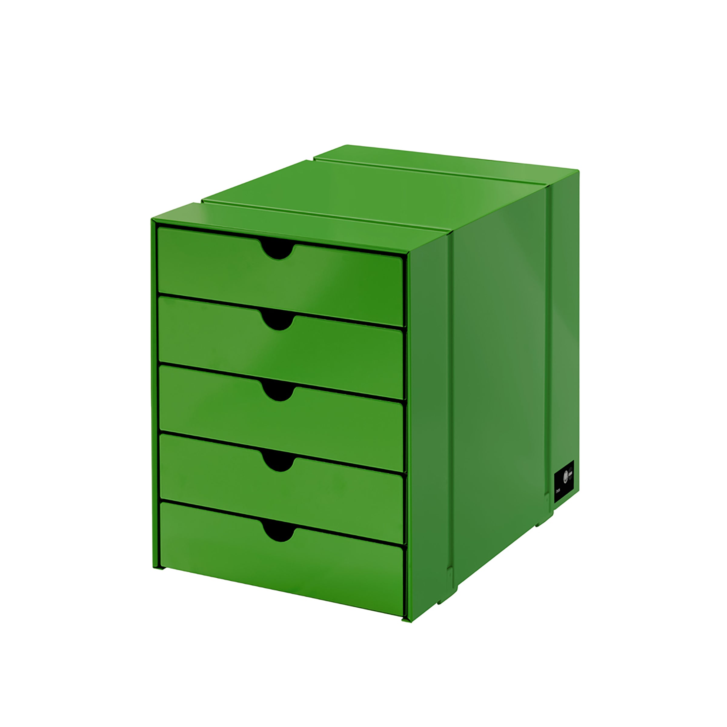 Inos 5 Drawer Set in green powder-coated steel with chrome frame, compact storage for office or home use.