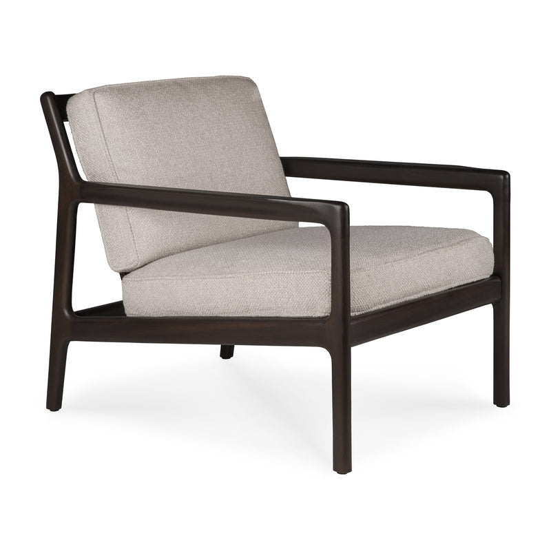 Jack Lounge Chair with dark mahogany frame and ivory fabric cushions showcasing Scandinavian modern design.