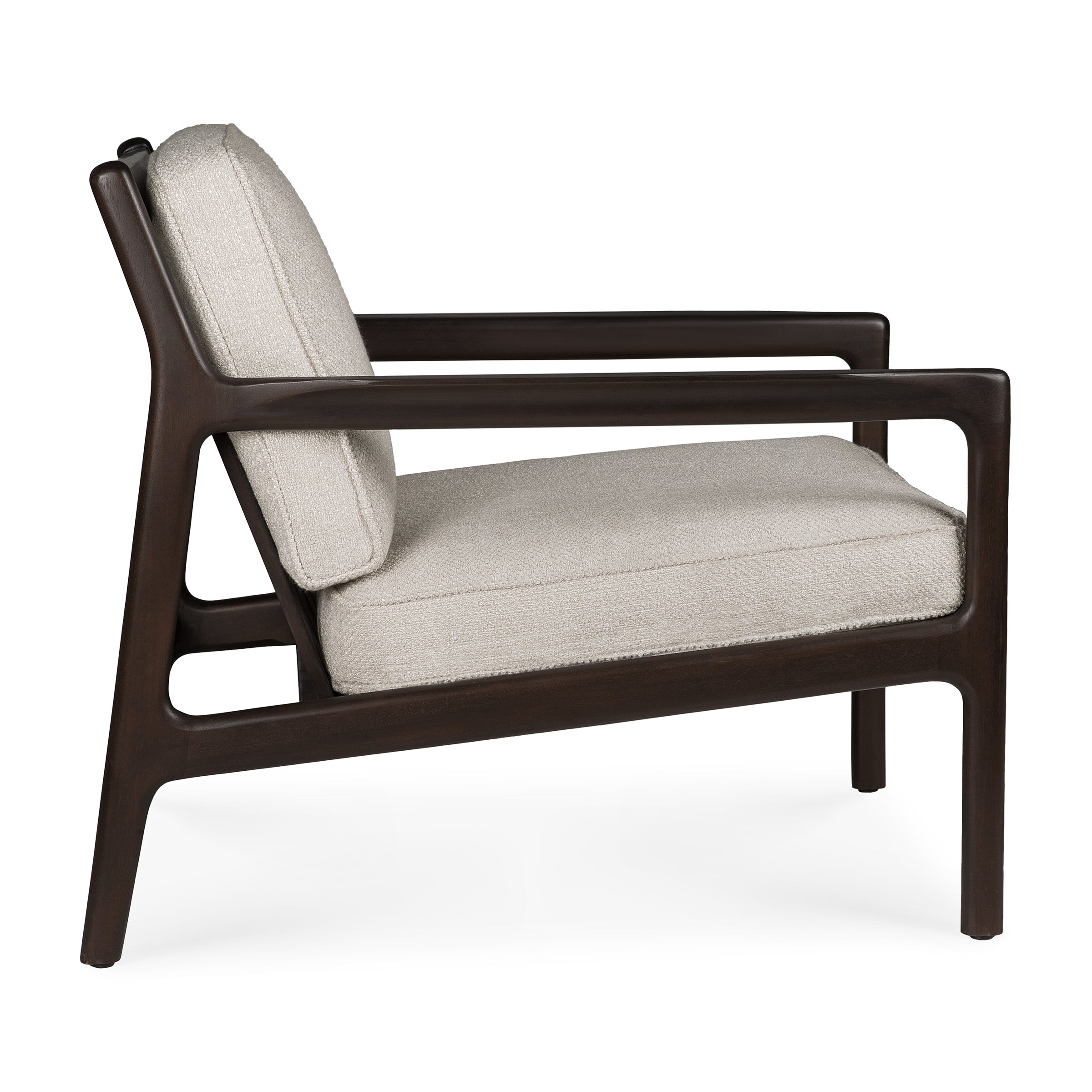 Jack Lounge Chair with mahogany frame and ivory fabric cushion, featuring Scandinavian modern design and clean lines.