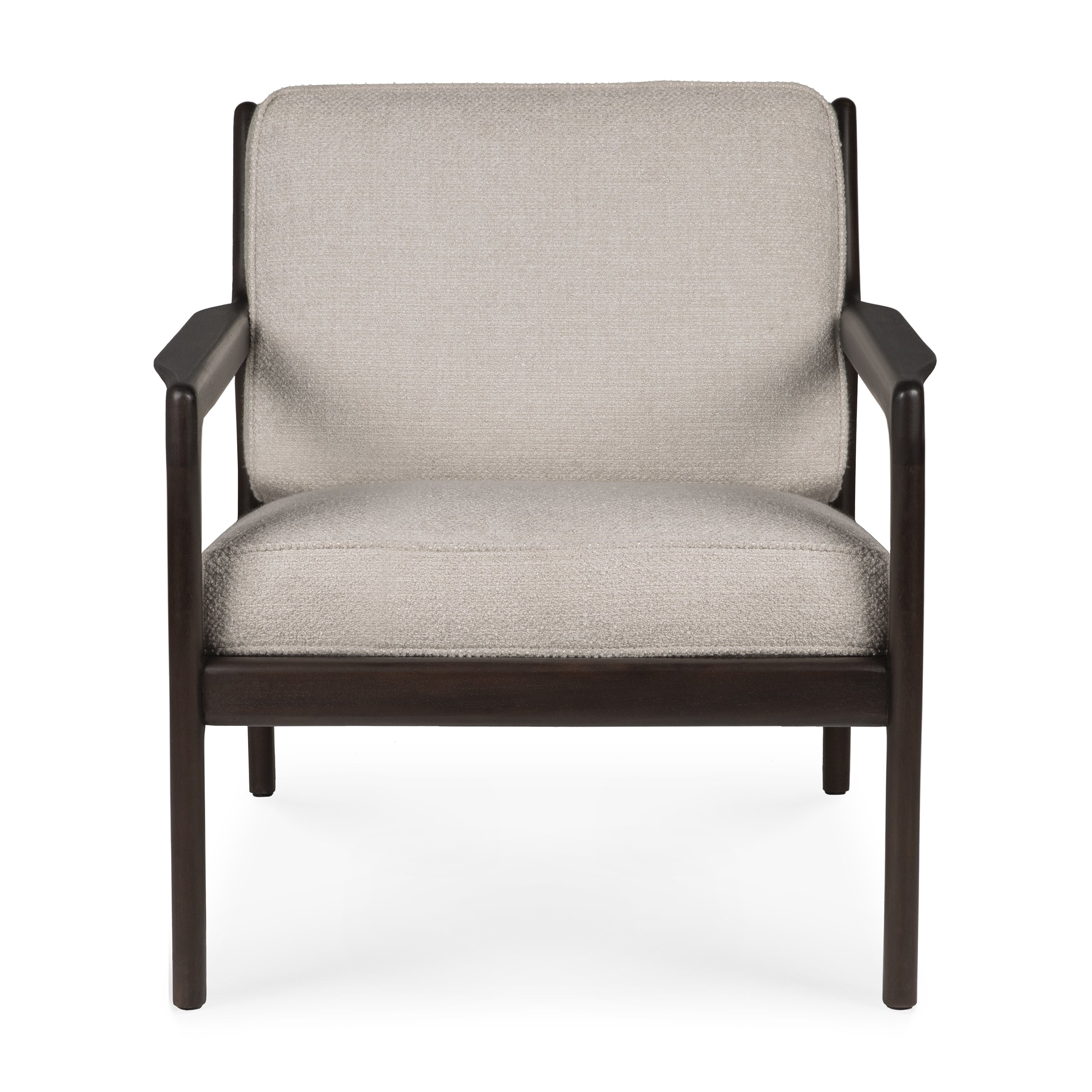 Jack Lounge Chair with dark mahogany frame and ivory fabric cushion featuring Scandinavian modern minimalist design.