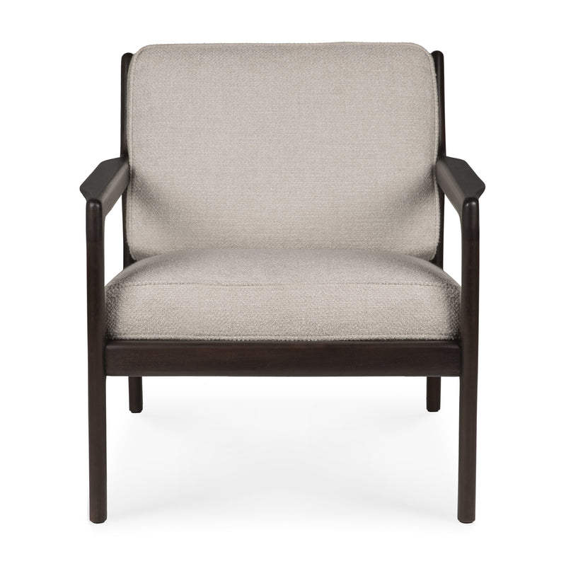 Jack Lounge Chair with dark mahogany frame and ivory fabric cushion featuring Scandinavian modern minimalist design.