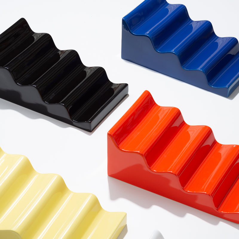 CASCADE Fruitstand ceramic glossy multi-color wavy design for fresh fruit and veggies display and storage.