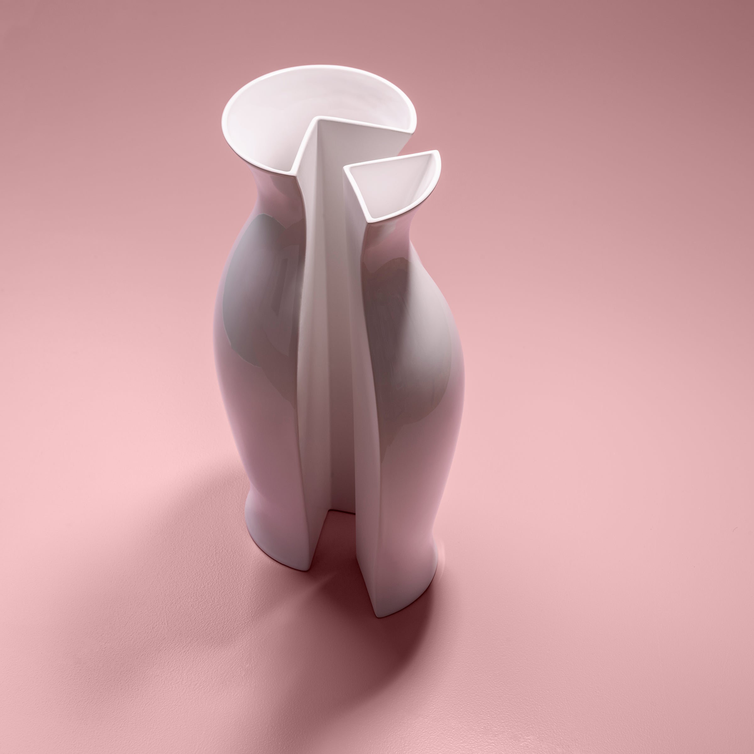 QUATER Vase III ceramic white glossy matte modular vase with unique fraction-inspired design on pink background
