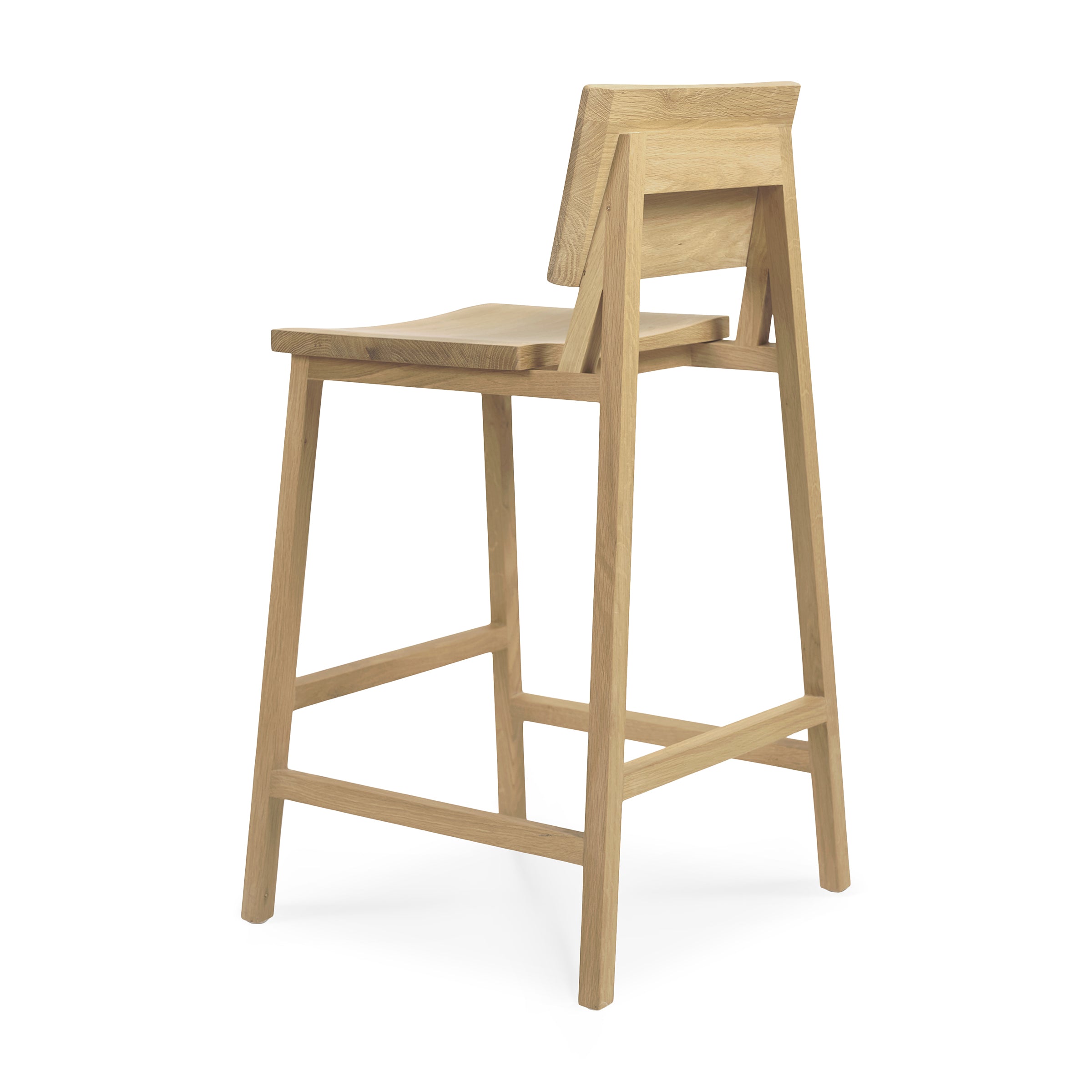 N3 Counter Stool made of oak wood with a modern design by Nathan Yong, featuring a high seating height of 25.6 inches.