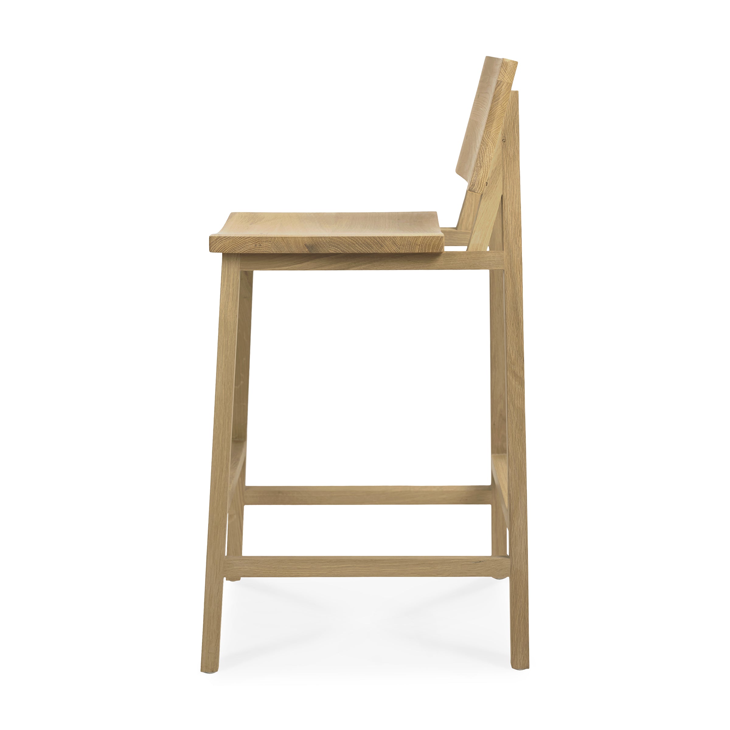 N3 Counter Stool by Ethnicraft, designed by Nathan Yong, features natural oak wood with a sleek, minimalist design.