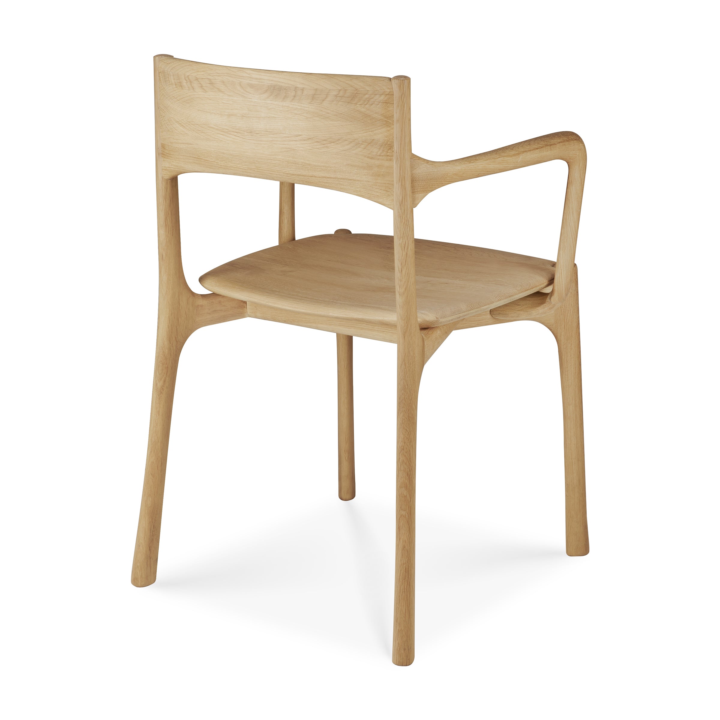 Pi Dining Chair with Armrest in polished oak wood featuring sleek natural curves and hand-finished craftsmanship.