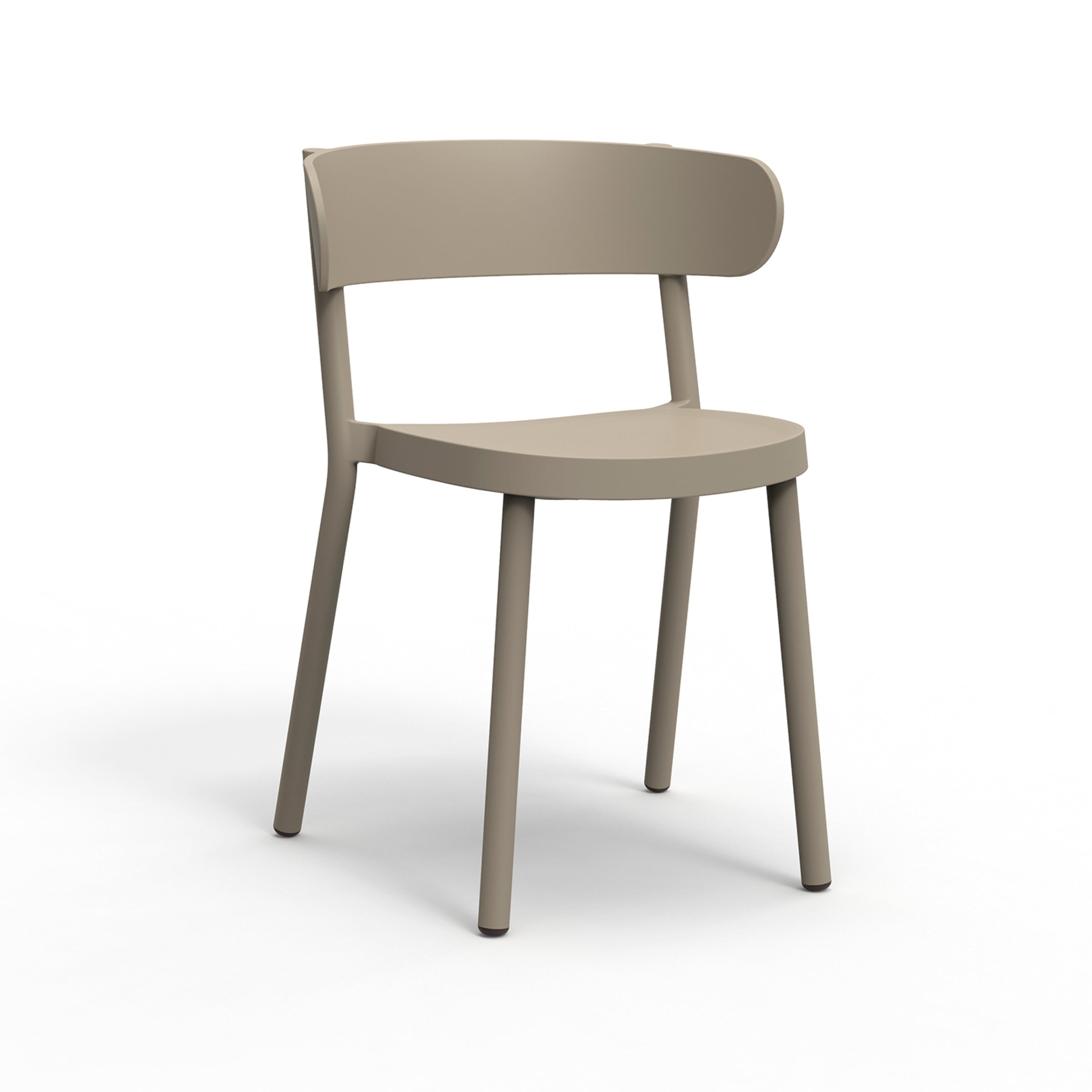 The minimalist Casino Chair by Resol features a curved backrest and four legs, crafted from sustainable materials in beige, against a plain white background. Its simple, modern design boasts clean lines and a smooth finish.