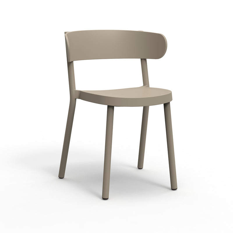 The minimalist Casino Chair by Resol features a curved backrest and four legs, crafted from sustainable materials in beige, against a plain white background. Its simple, modern design boasts clean lines and a smooth finish.