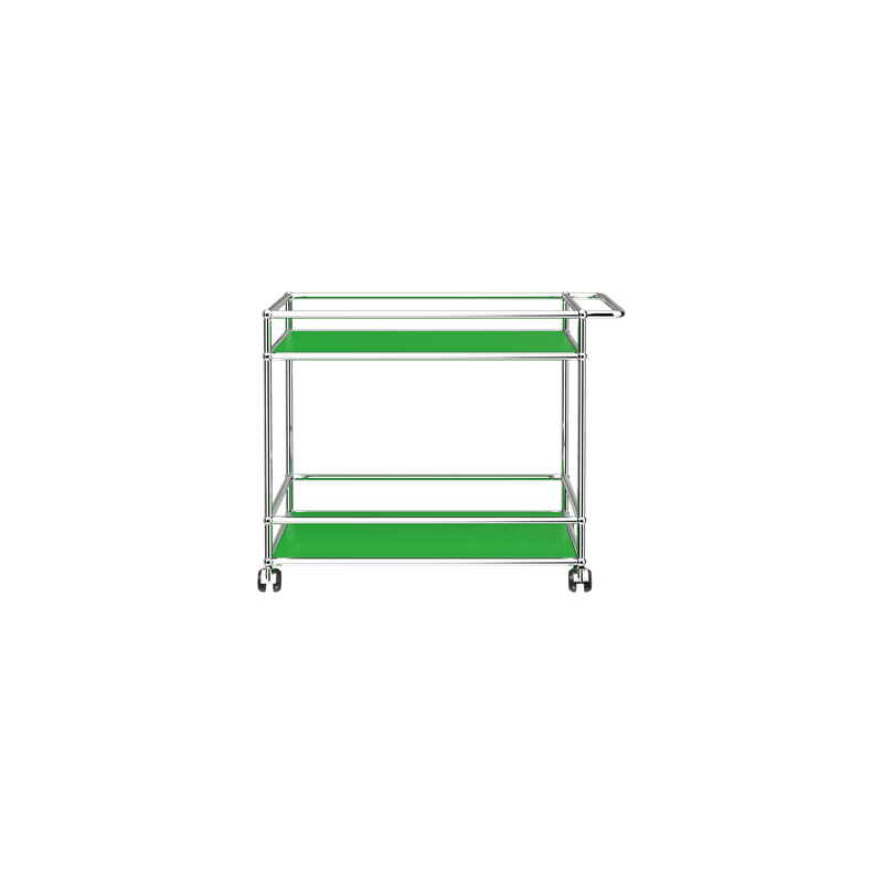 Haller Serving Cart L18 with green powder-coated steel panels and chrome steel frame on casters for easy mobility.