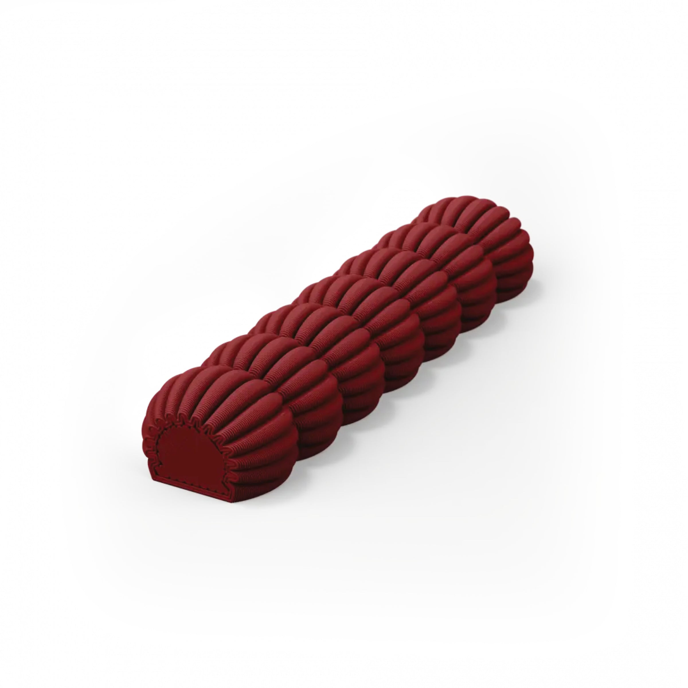 The Zayl 30g Mezuzah by Sheyn, crafted from ecological materials, features a sleek cylindrical design with a textured, segmented pattern akin to connected beads on a plain white background, subtly echoing the creativity of 3D printing technology.