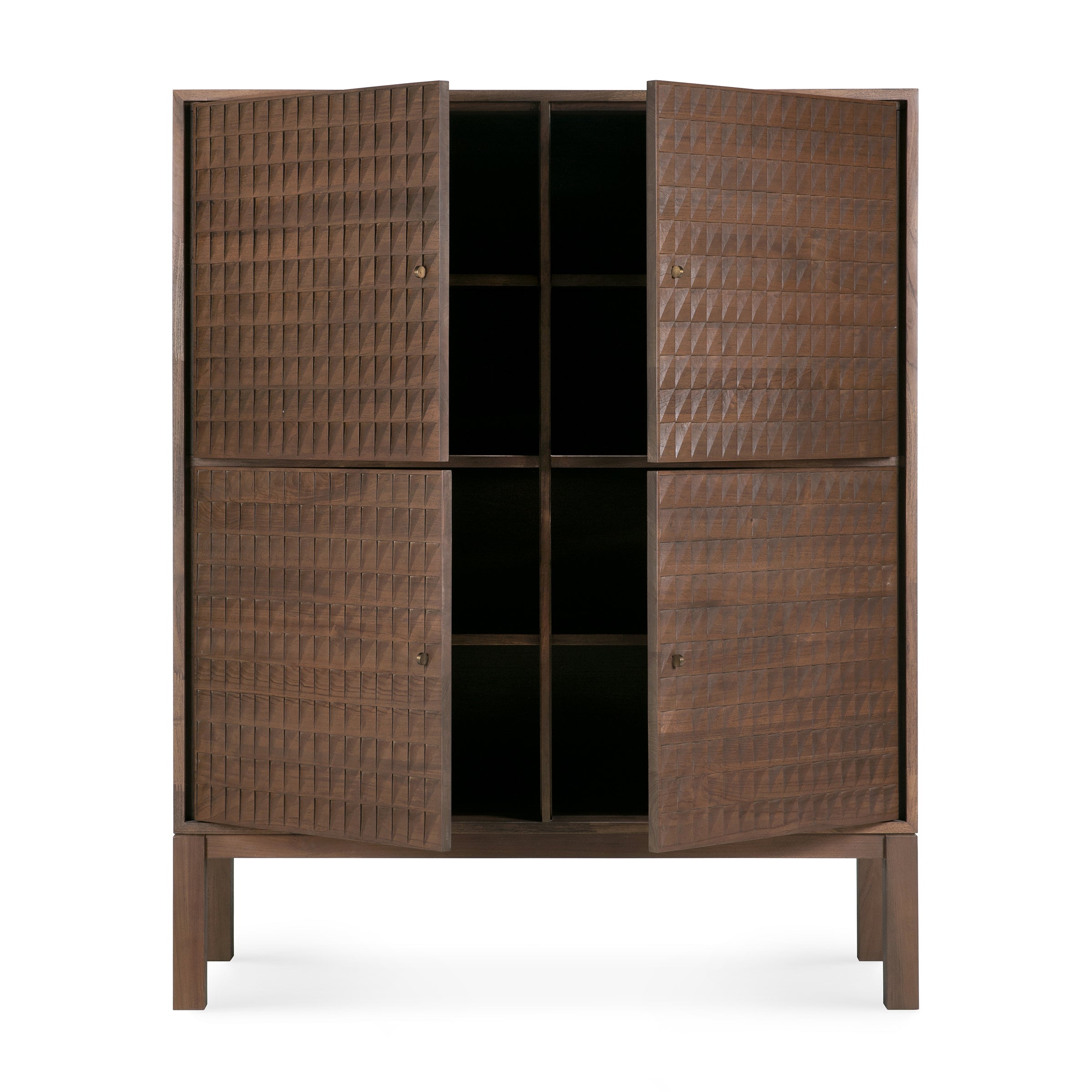 Sono Cupboard with hand-carved teak doors and brass handles, offering elegant and functional storage.