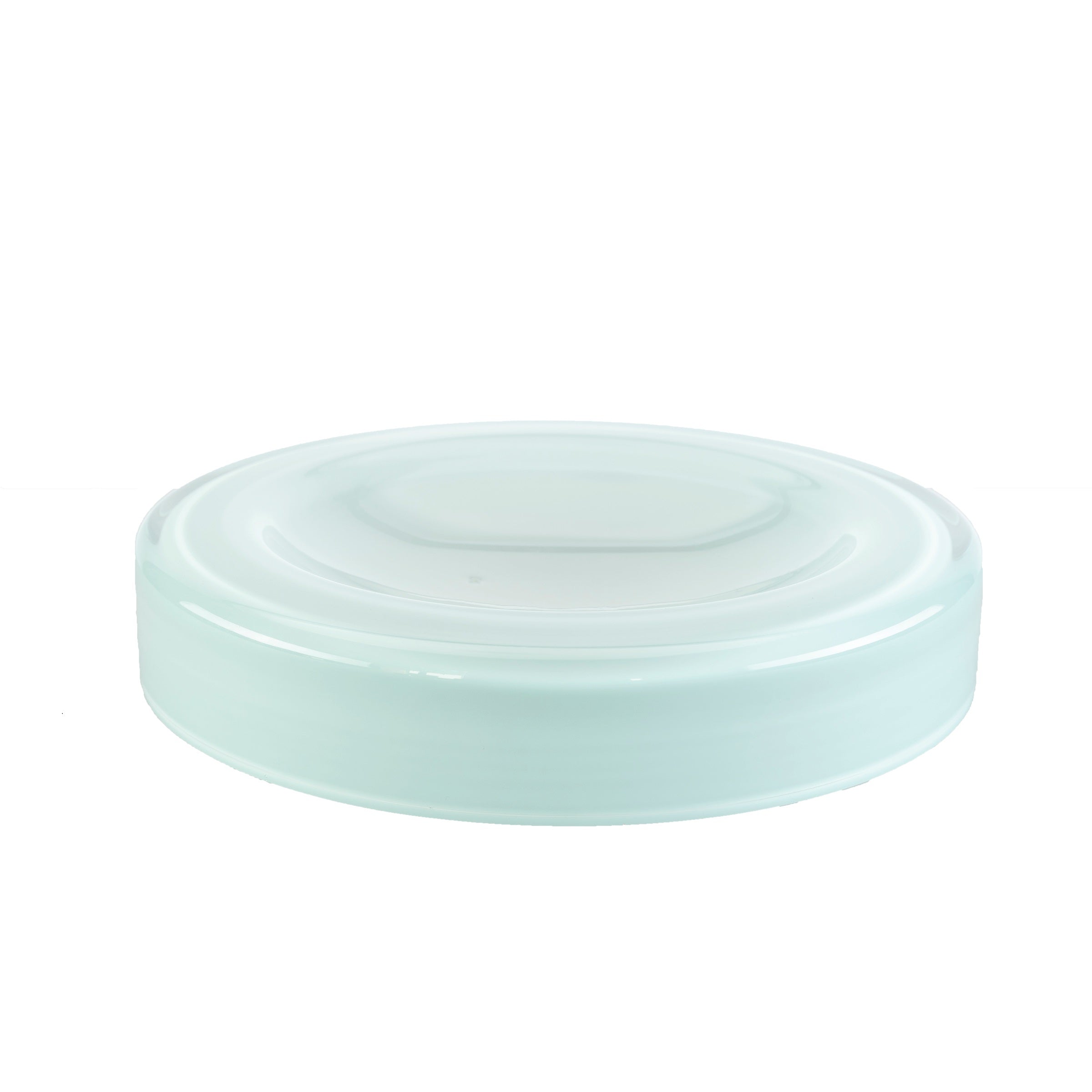 The WET Bowl Big by Ursula Futura features a round, mint-green glass lid with a smooth surface and slightly raised rim, echoing its handmade design, displayed flat against a plain white background.