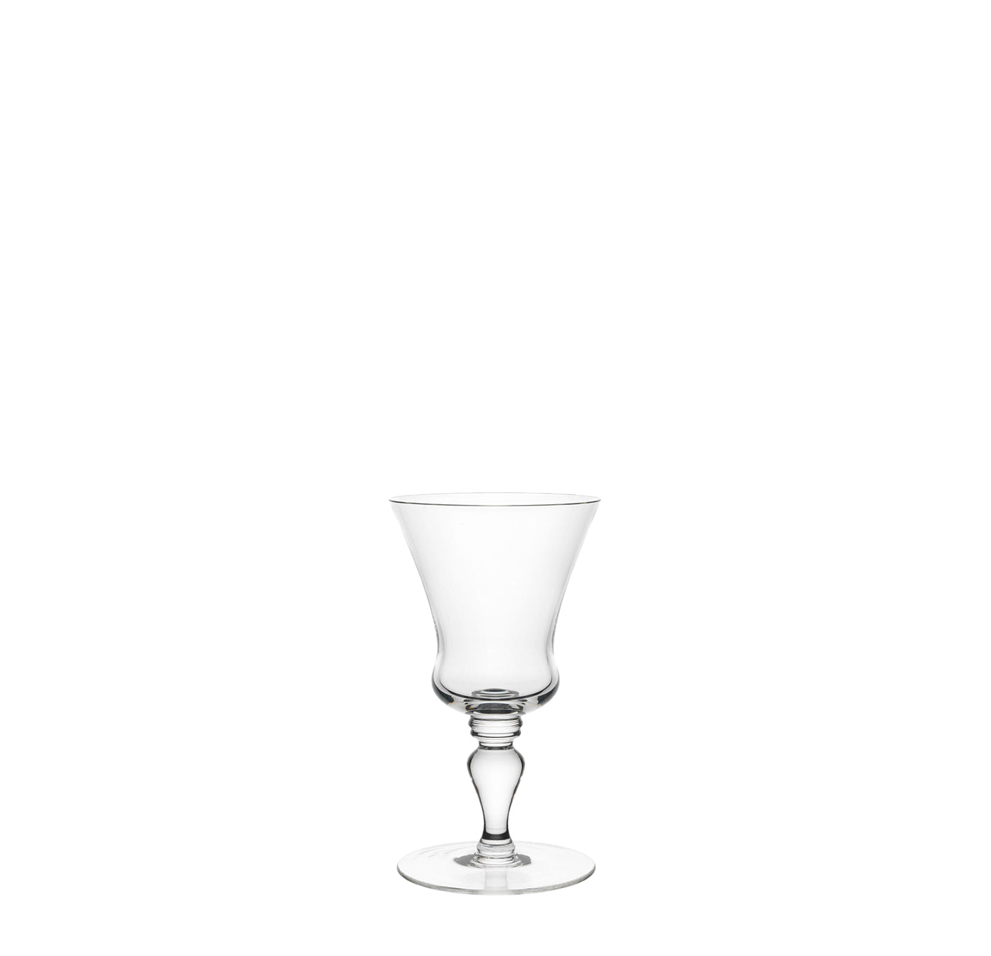 A single clear wine glass from Lobmeyrs Drinking Set No. 231 - Barock, crafted from mouth-blown lead-free crystal with a curved design and sturdy stem, sits against a plain white background.