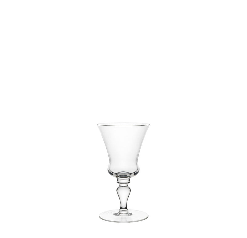 A single clear wine glass from Lobmeyrs Drinking Set No. 231 - Barock, crafted from mouth-blown lead-free crystal with a curved design and sturdy stem, sits against a plain white background.