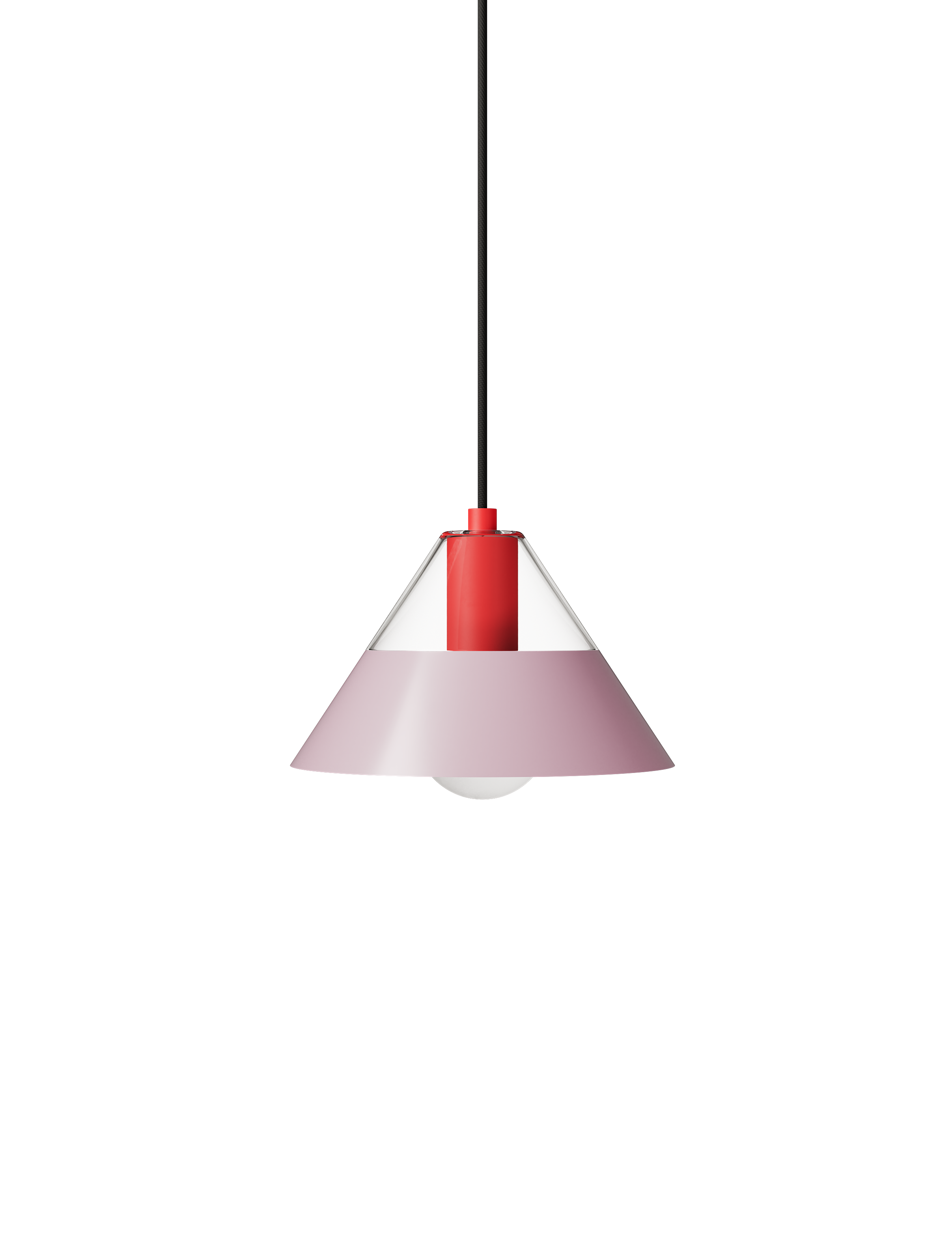 FIFTY FIFTY lamp pendant light with glass top and pink metal shade, designed for balanced ambient and direct lighting.