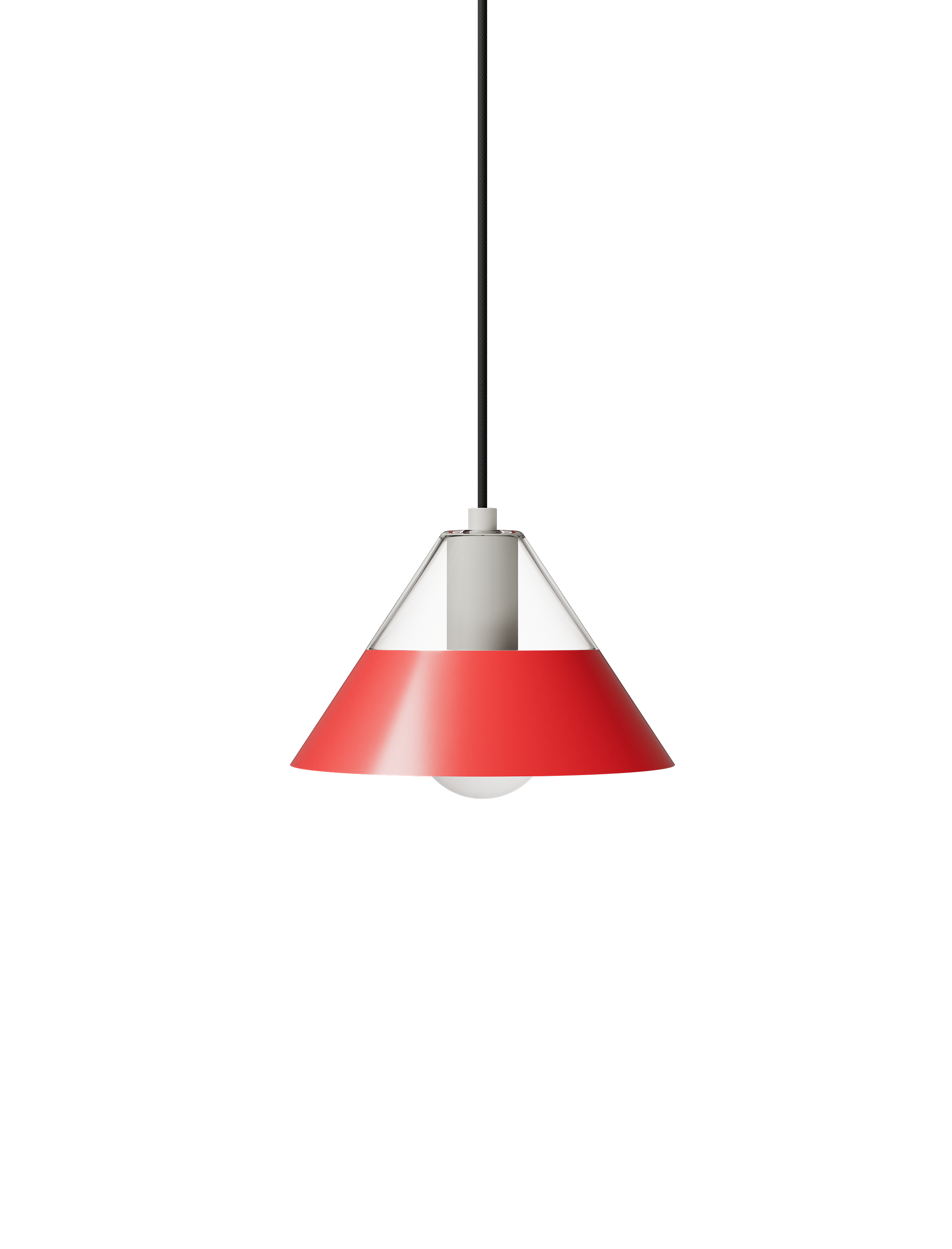 FIFTY FIFTY lamp with glass top and red metal shade pendant light, designed for balanced ambient and focused lighting.