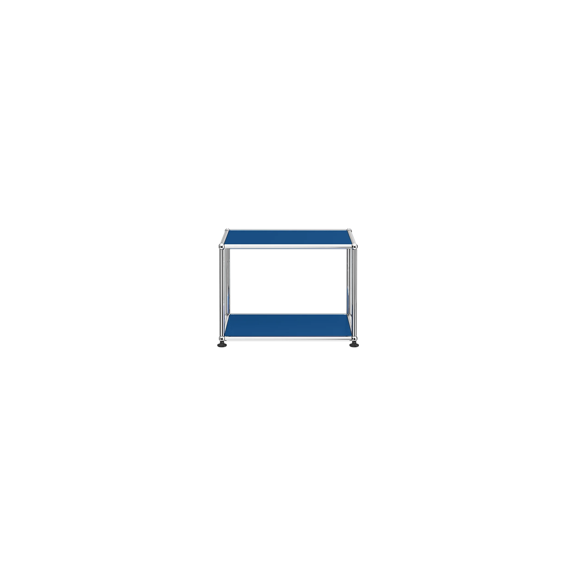 Haller Side Table M22 with powder-coated steel panels and chrome frame in steel blue, versatile modern design.