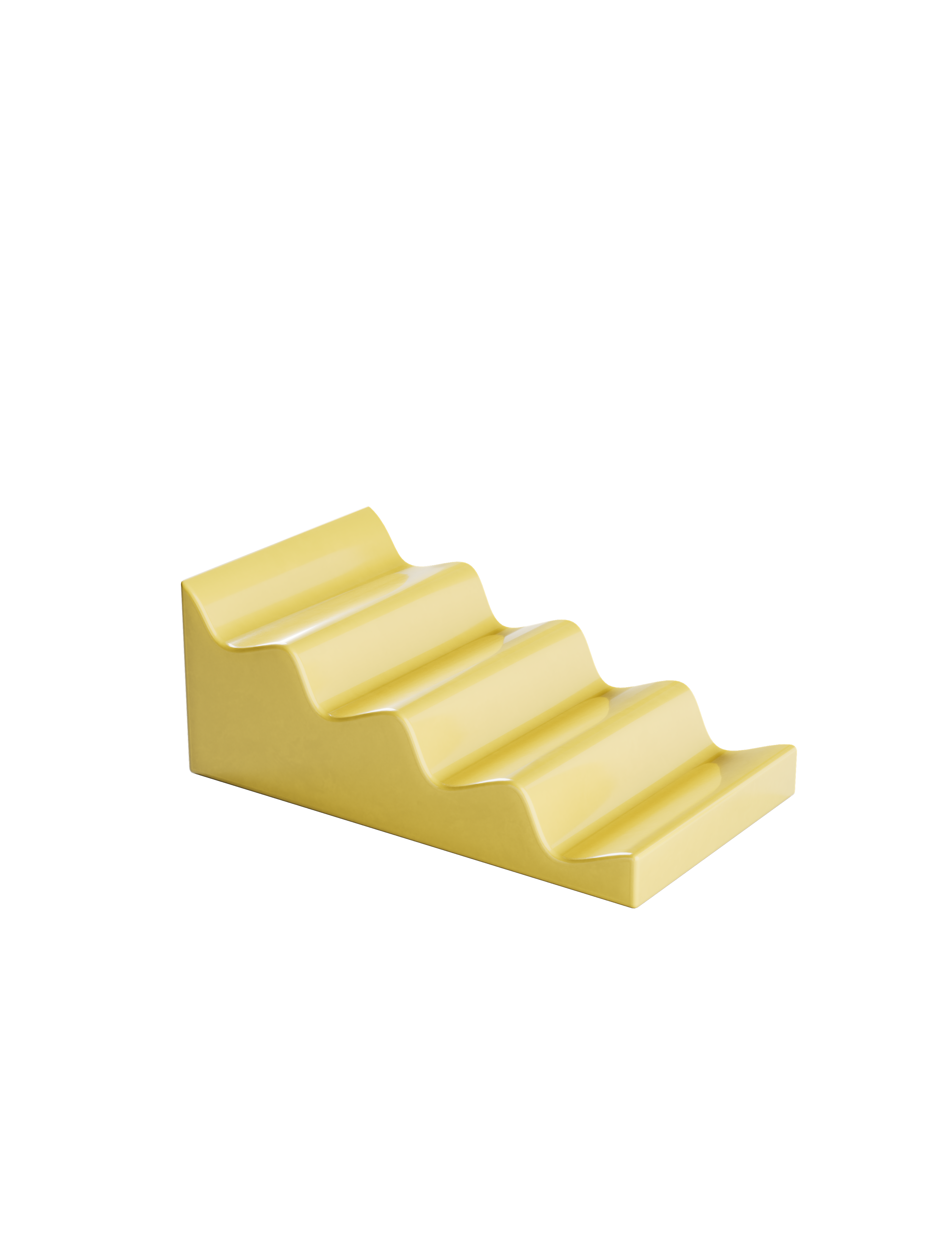 CASCADE Fruitstand yellow glossy ceramic stand with stepped design for organizing fruits and vegetables without bruising.