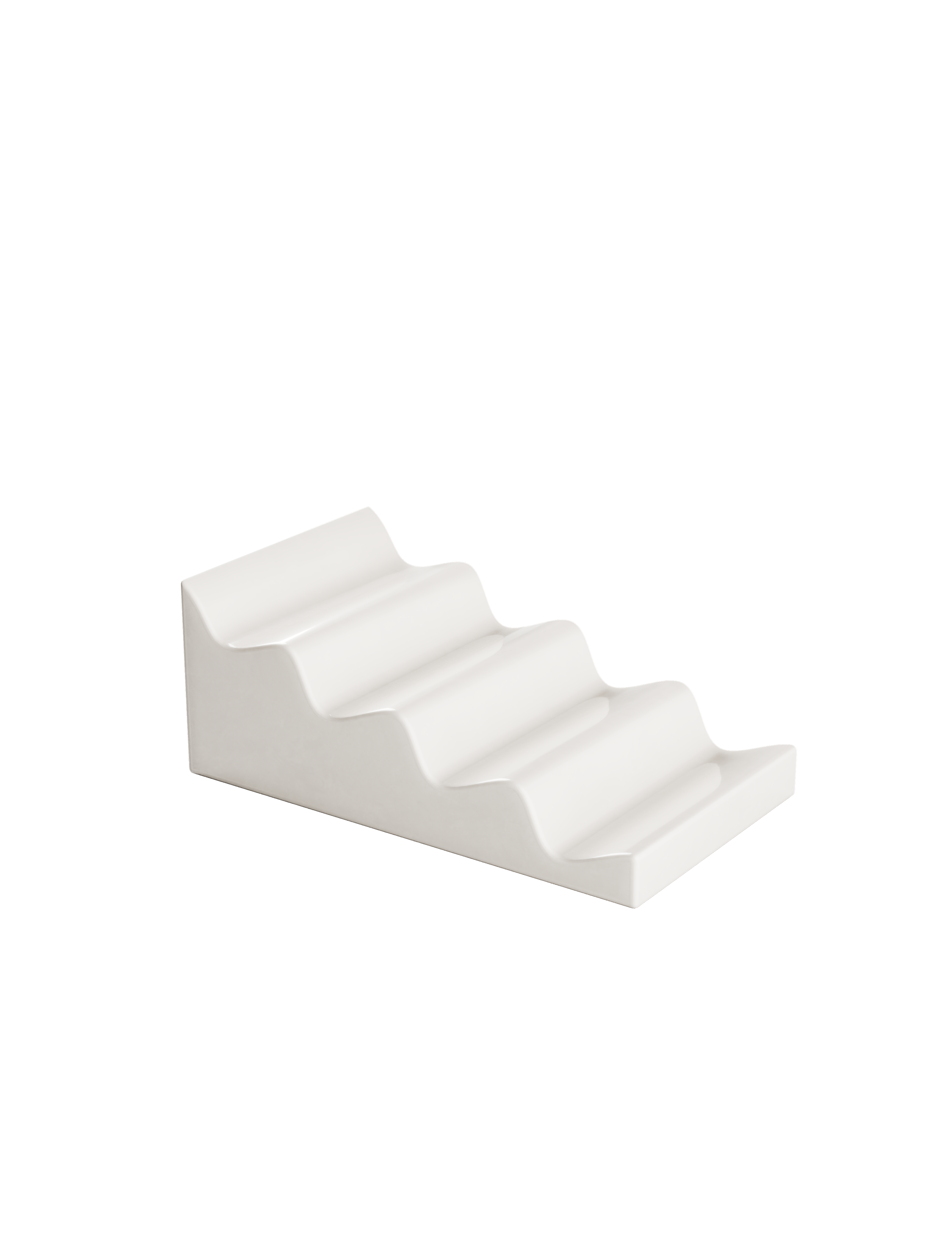 CASCADE Fruitstand in glossy white ceramic, designed to display fruits and veggies without bruising.