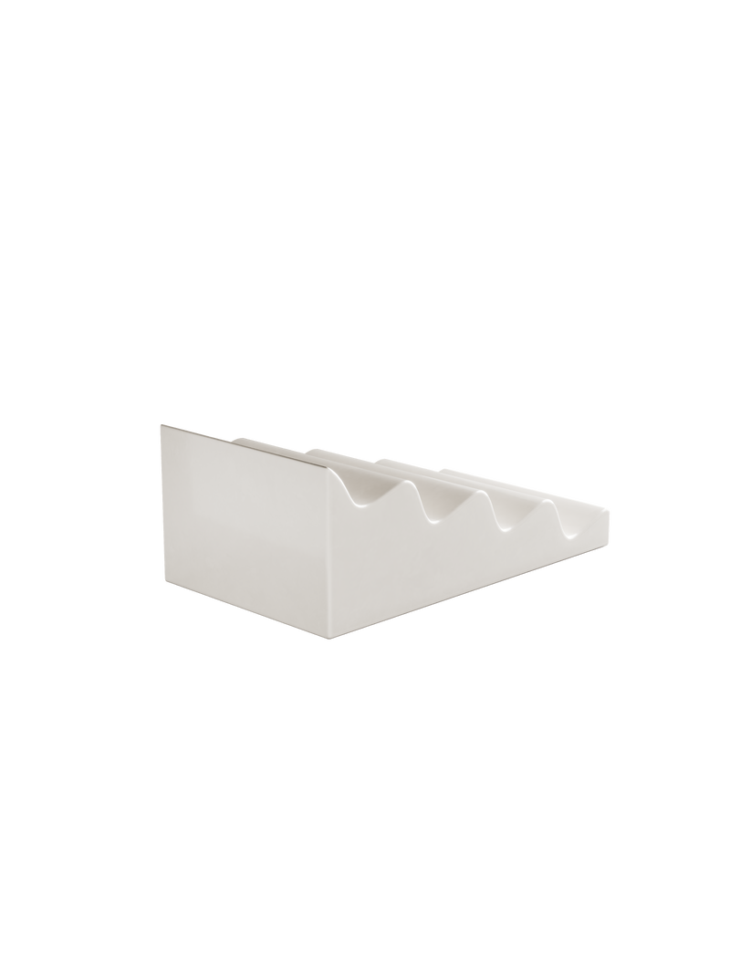 CASCADE Fruitstand white glossy ceramic fruit stand with wavy slots to keep fruits and veggies separated.