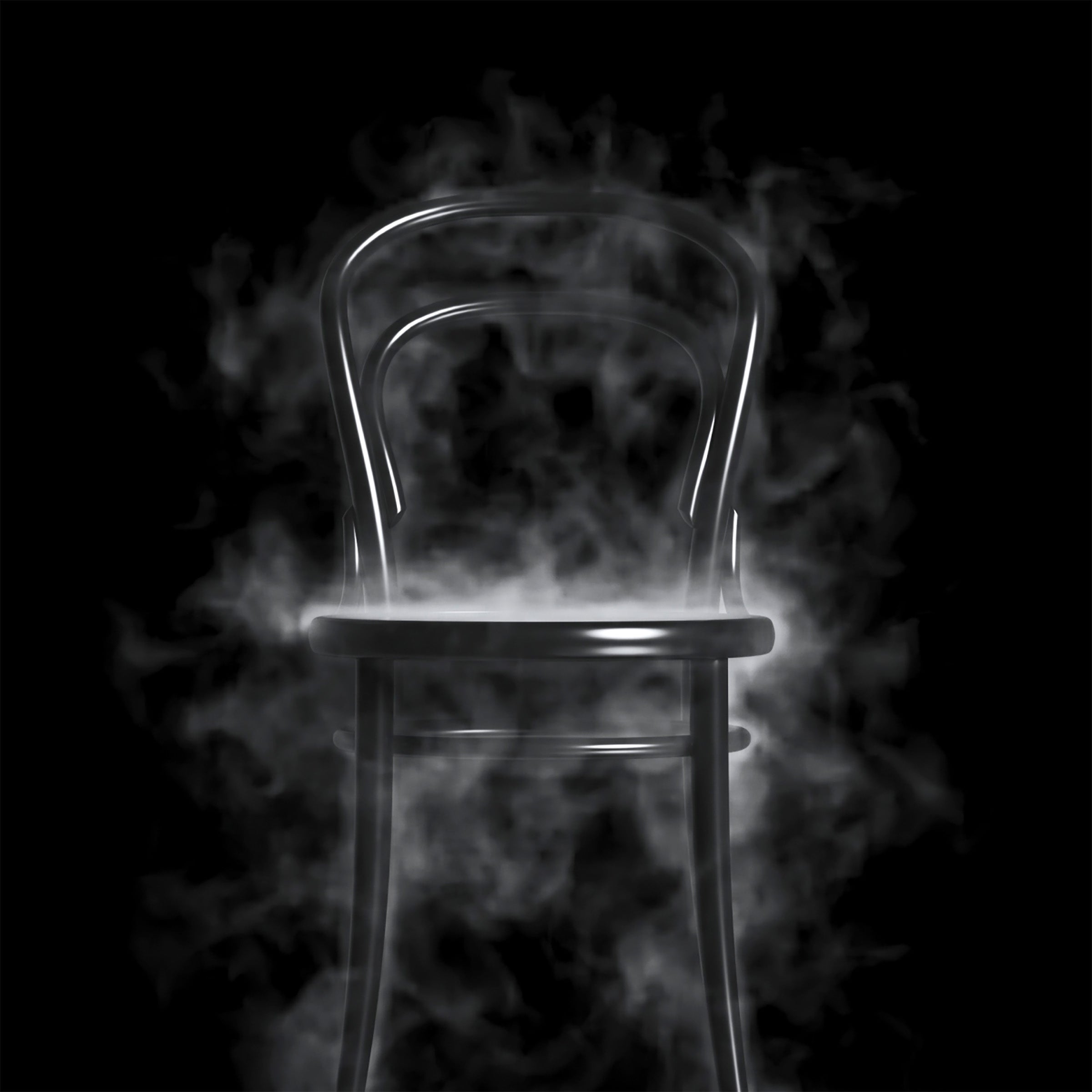 Chair 14 - Cane with classic bent beech wood design surrounded by smoke on a black background.
