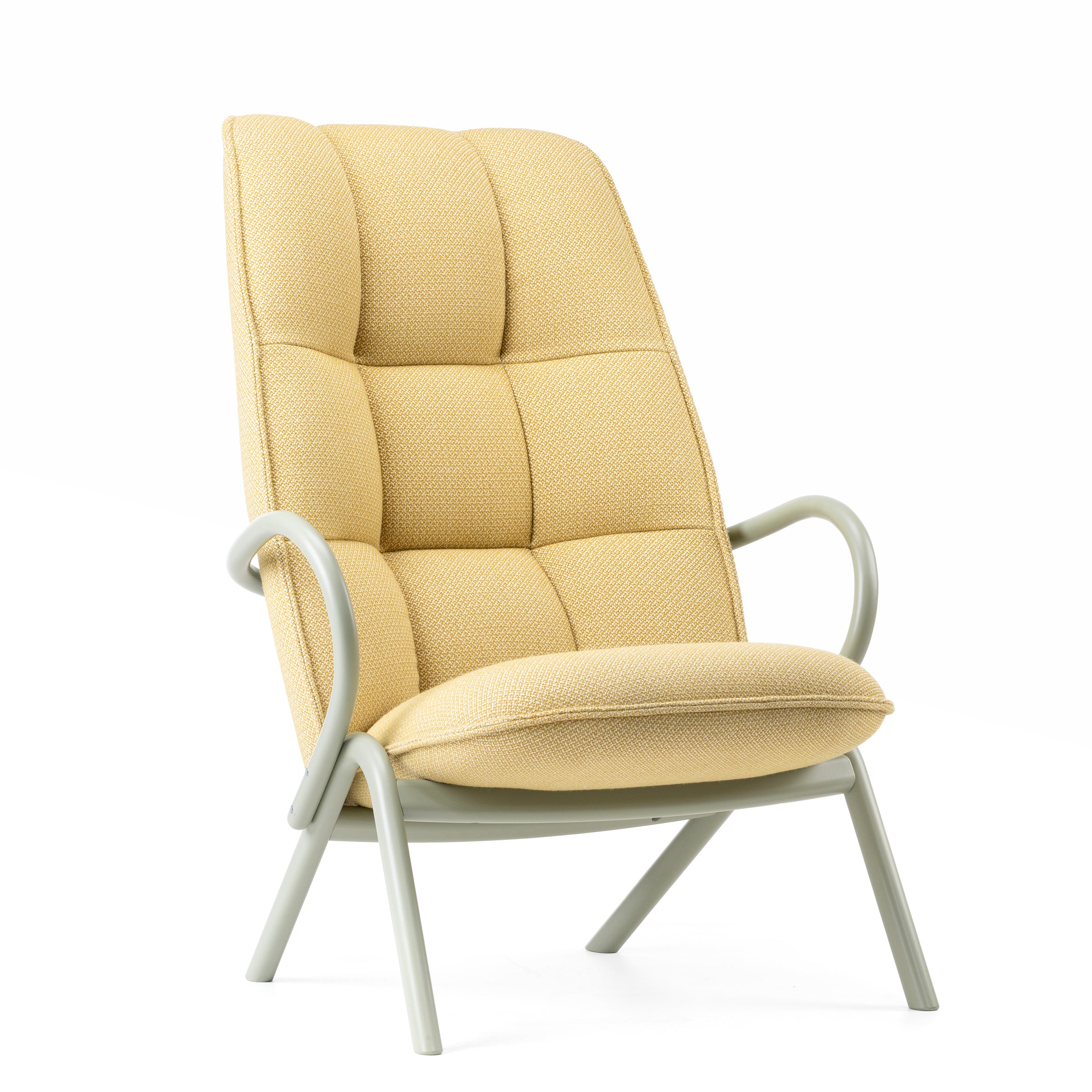 Cissy Lounge Chair High-Back in beige upholstery with curved armrests and cushioned high back for comfort and style