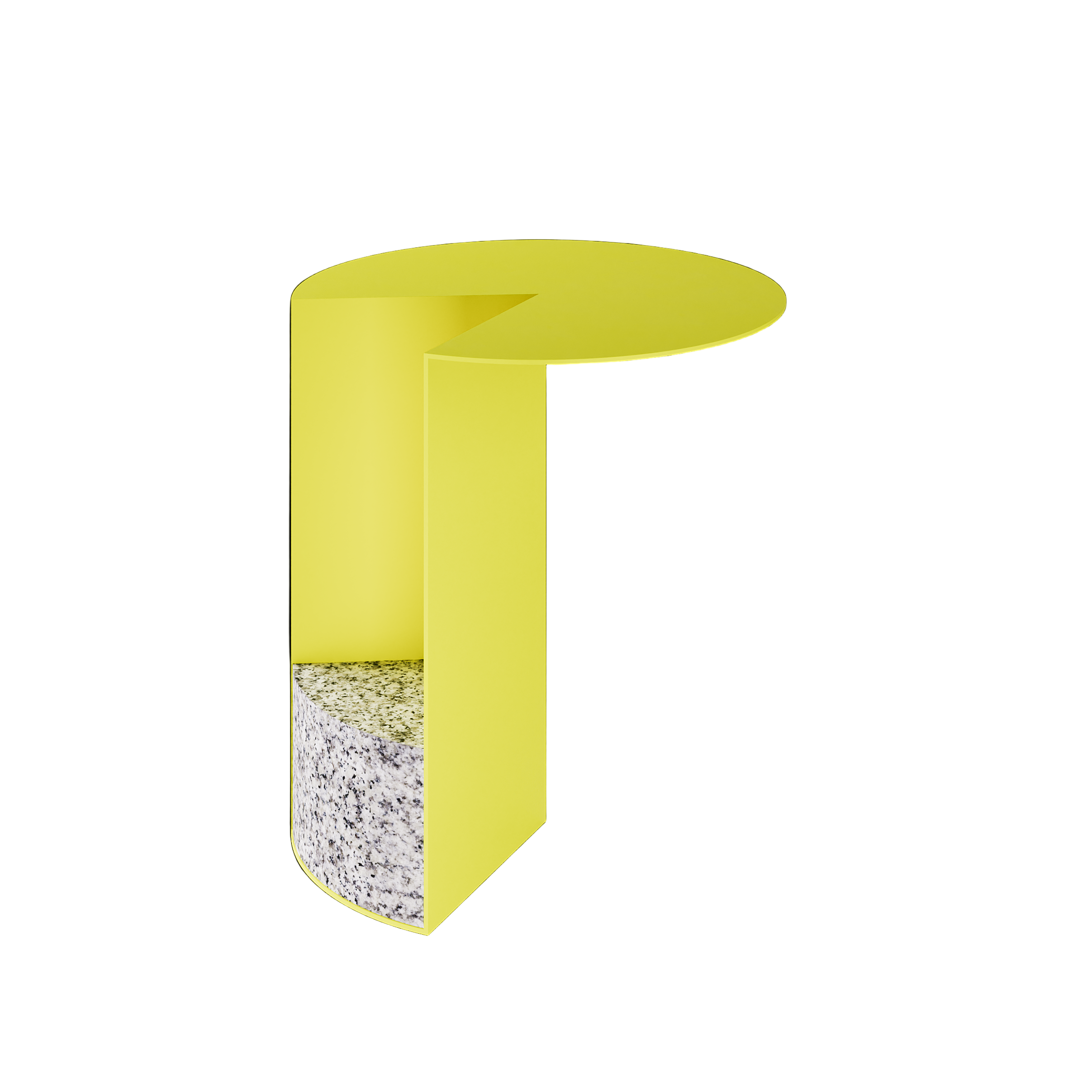 PAC 450 Side Table in sulfur yellow with granite base and powder-coated solid aluminum tabletop.