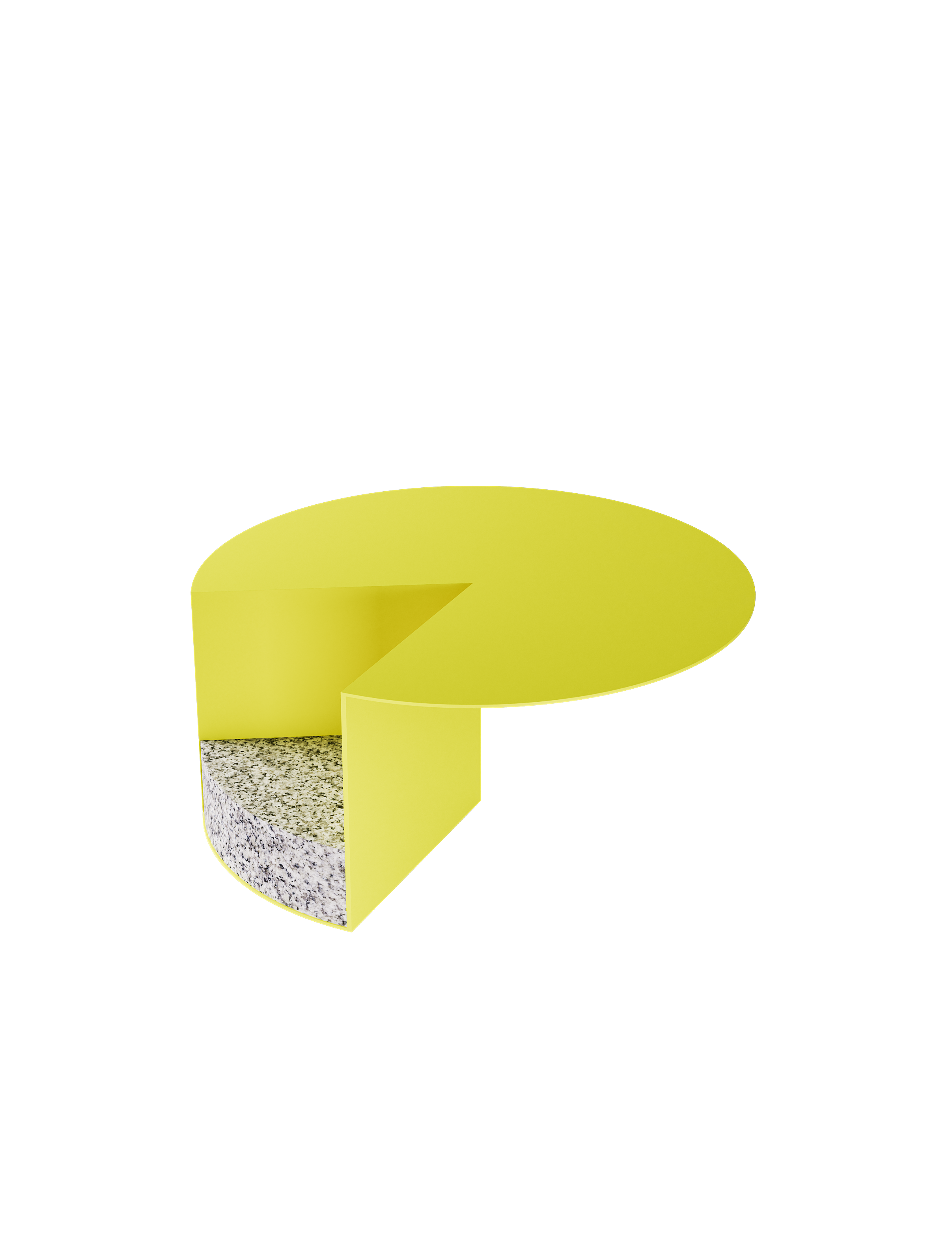 PAC 700 Side Table in sulfur yellow with granite stone base and solid aluminum powder-coated tabletop design.