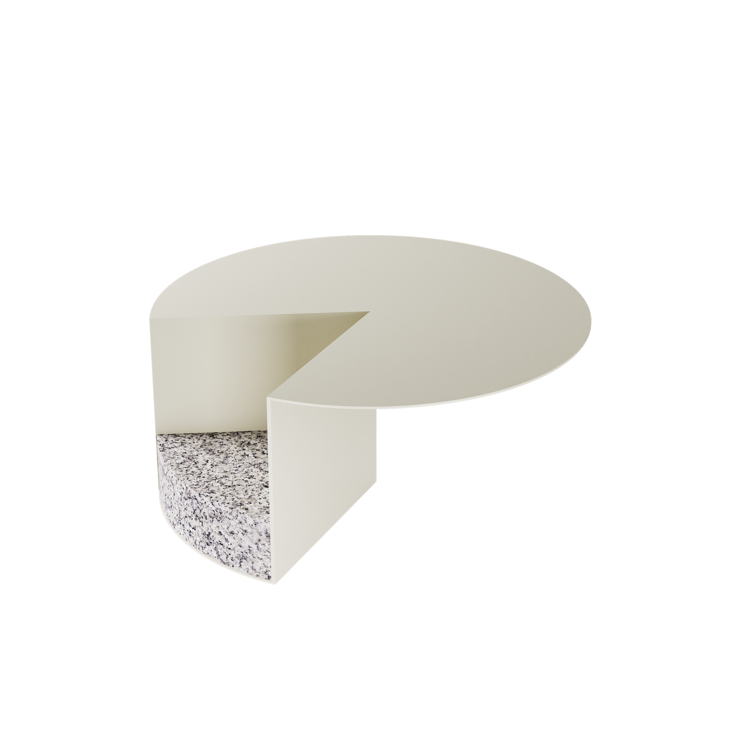 PAC 700 Side Table with a solid aluminum powder-coated tabletop and untreated granite base in cleanroom white.