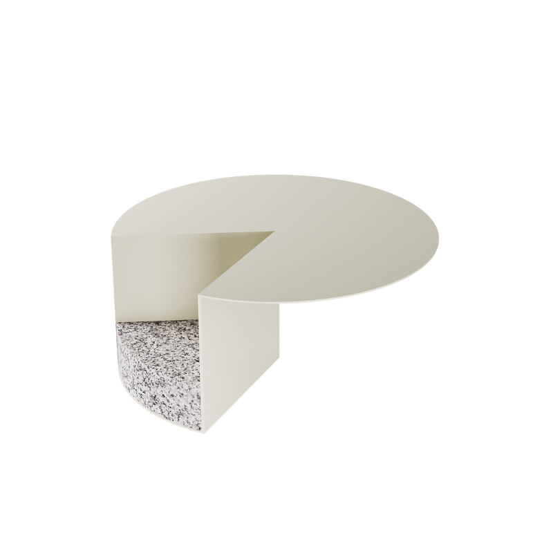 PAC 700 Side Table with a solid aluminum powder-coated tabletop and untreated granite base in cleanroom white.