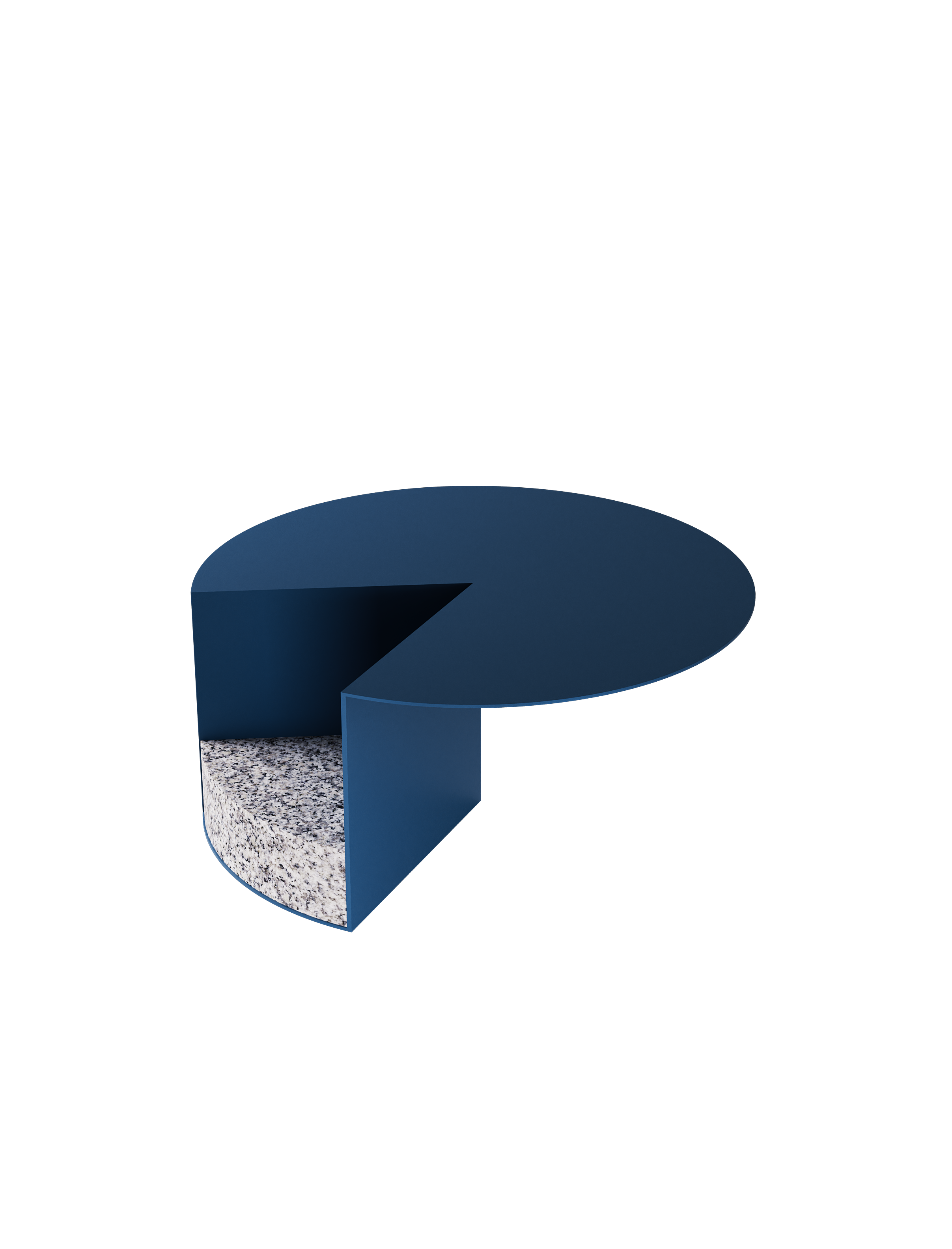 PAC 700 Side Table with a blue powder-coated aluminum top and untreated granite base slice.