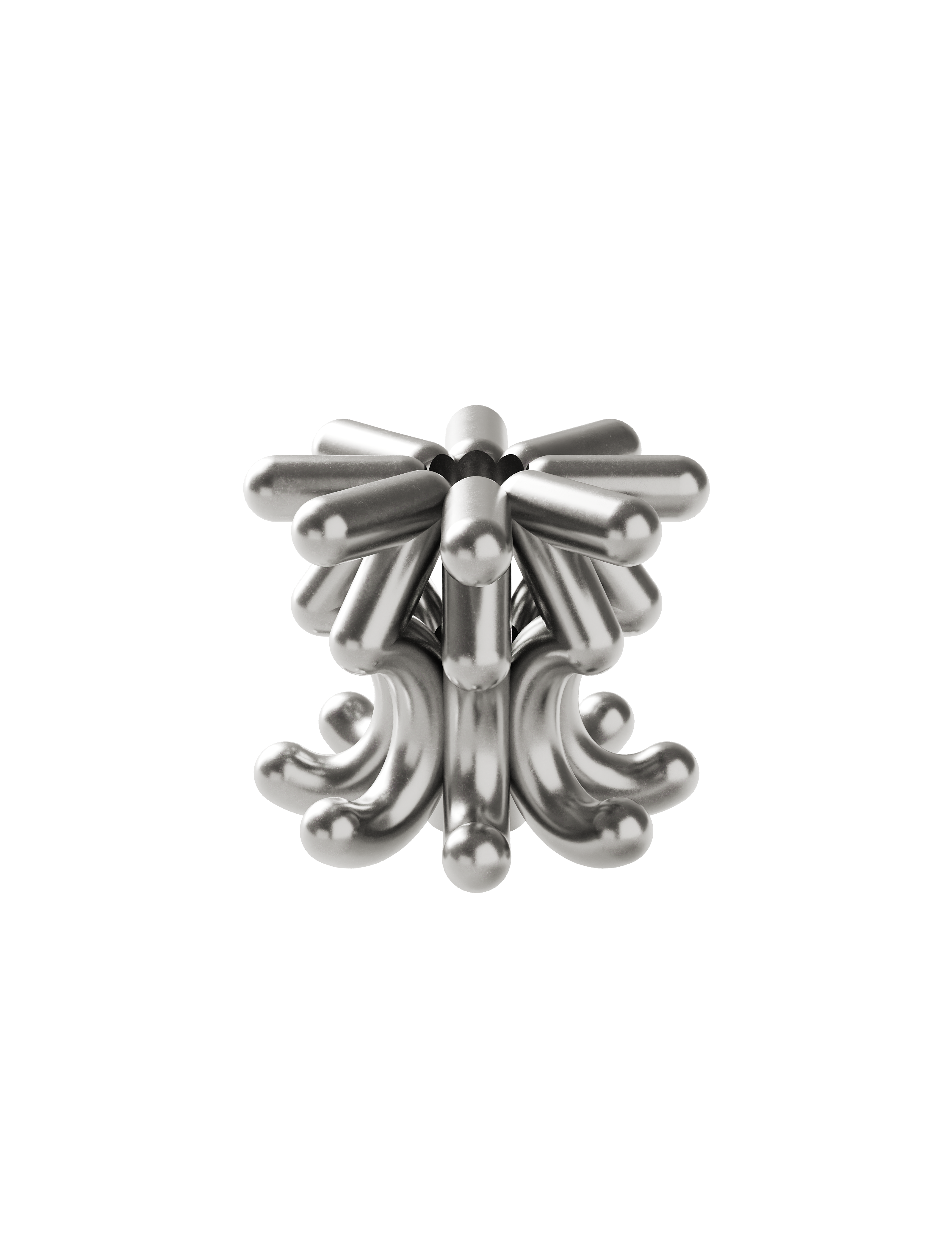 DIGIT THREE Candlestick in solid untreated aluminum with modern sculptural design, part of the numeric collection.