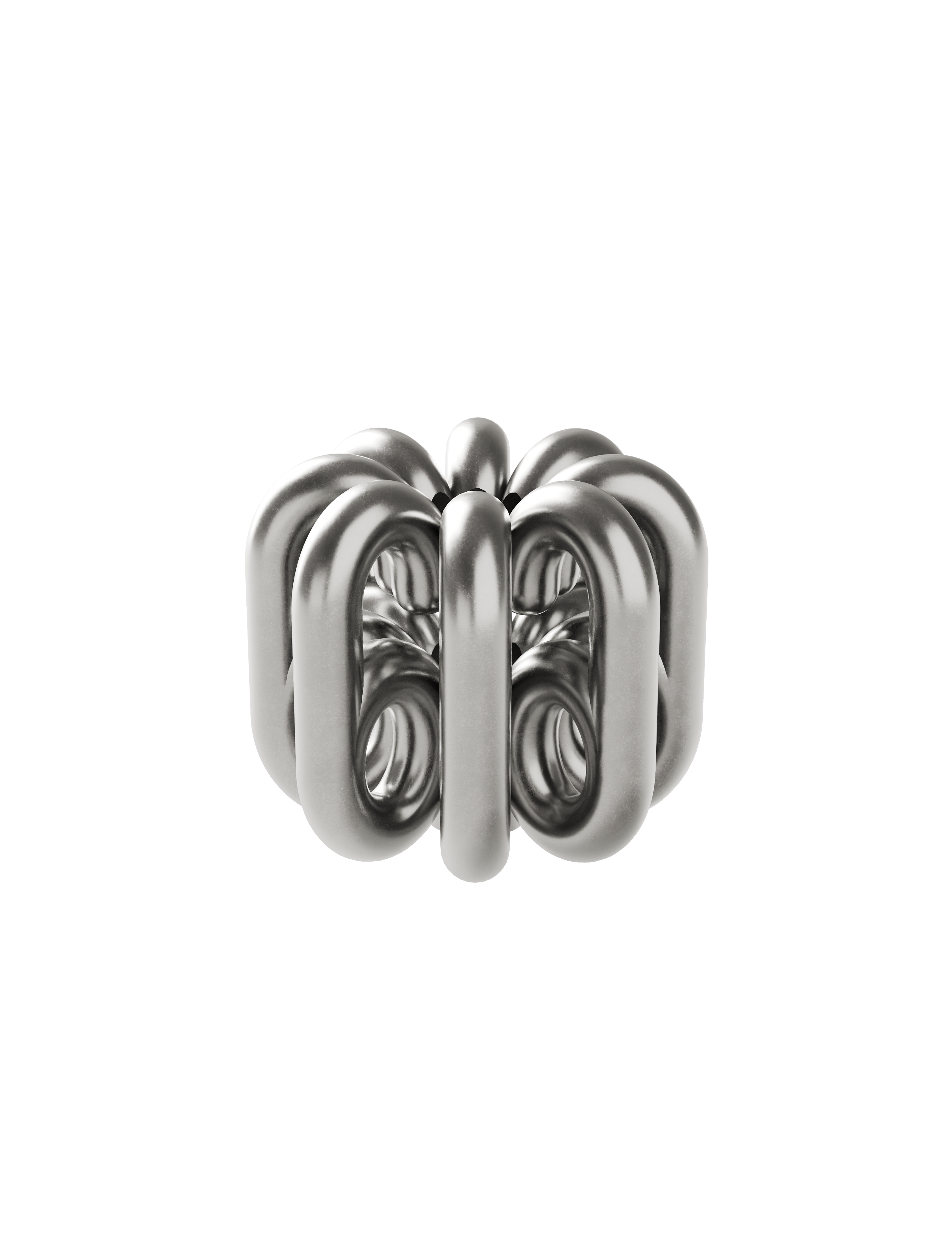 DIGIT SIX Candlestick in solid aluminum with a modern, geometric circular loop design, untreated finish.