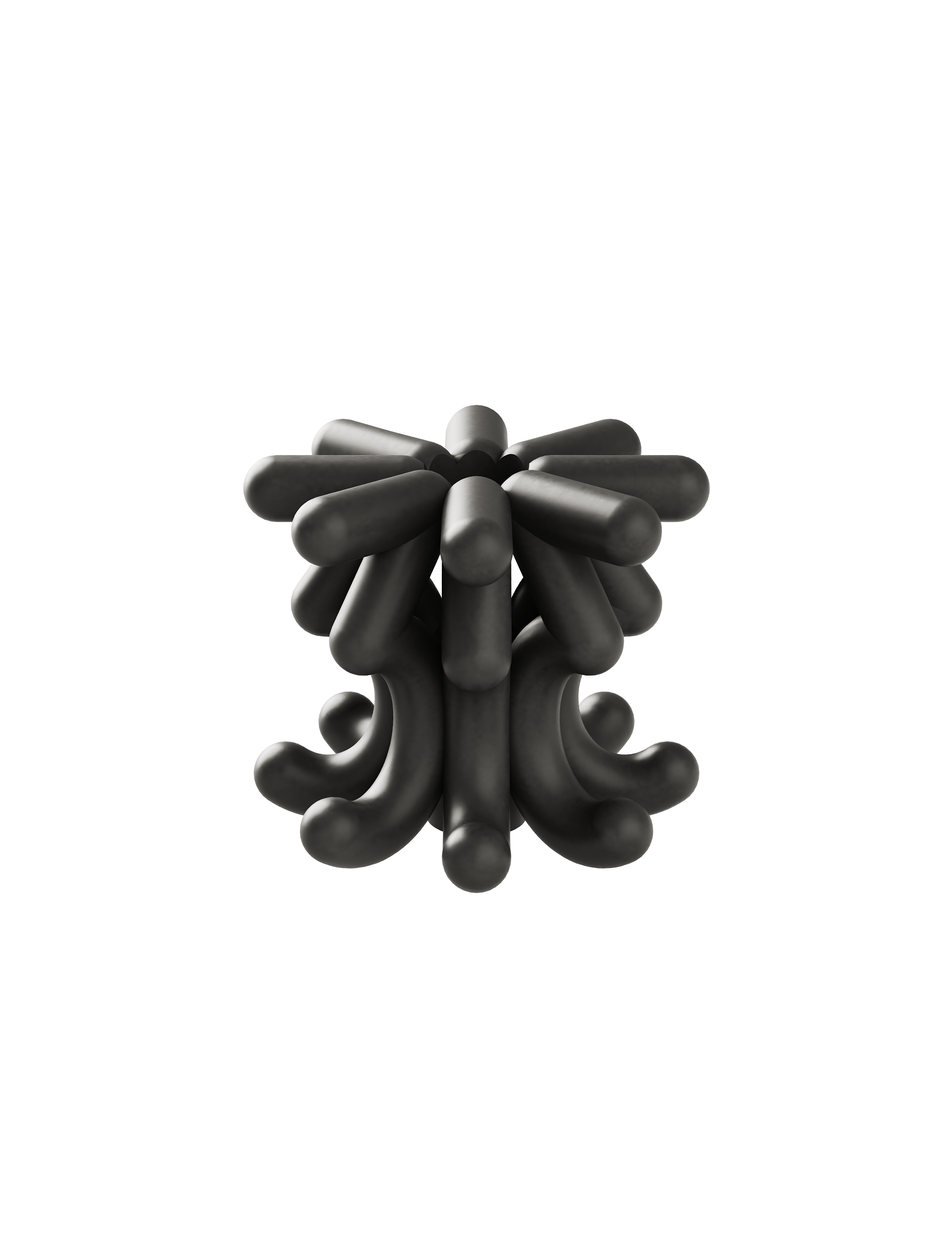 DIGIT THREE Candlestick in jet black matte aluminum with unique sculptural design and curved elements.