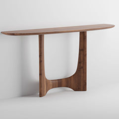 Wooden console table on a white background
