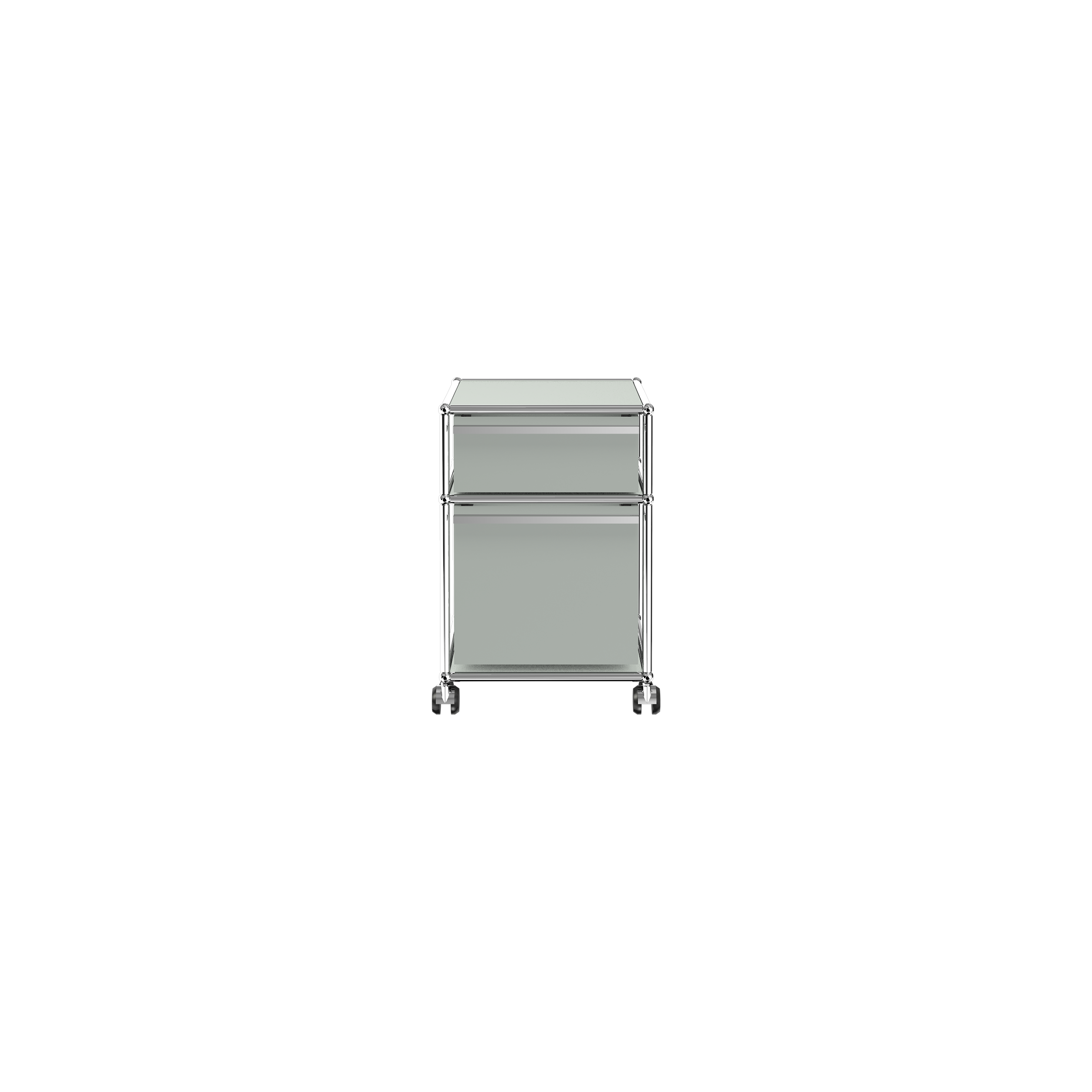 Haller File Pedestal M in light gray with two drawers and casters, designed by Fritz Haller for USM.