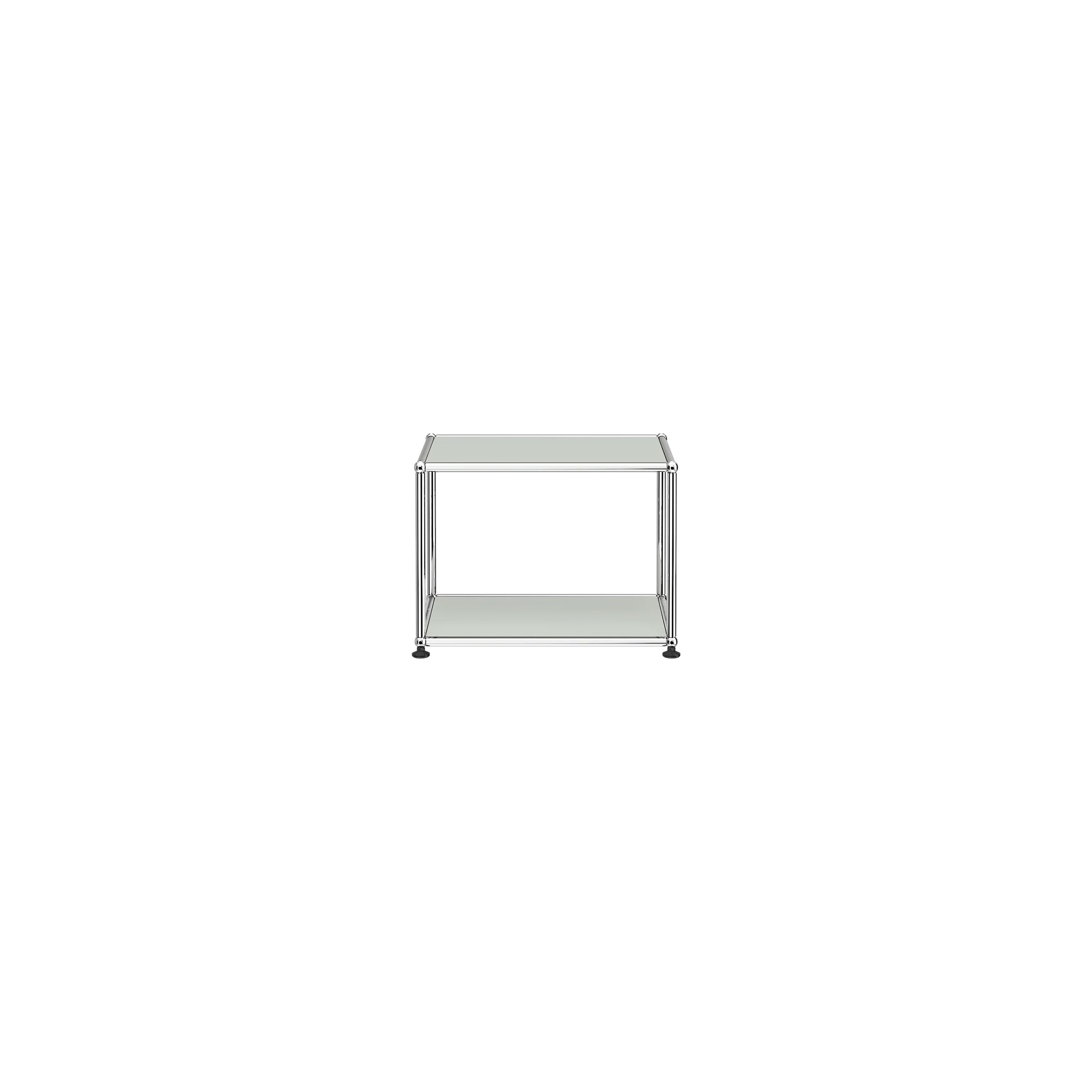 Haller Side Table M22 with powder-coated steel panels and chrome frame, simple design, versatile for any room.