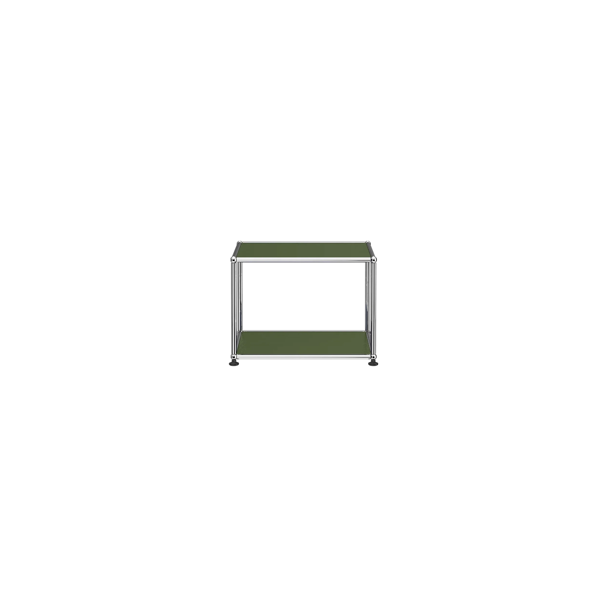 Haller Side Table M22 with olive green powder-coated steel panels and chrome steel frame.