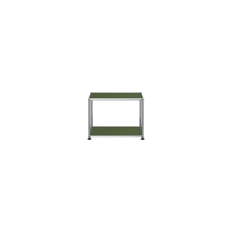 Haller Side Table M22 with olive green powder-coated steel panels and chrome steel frame.