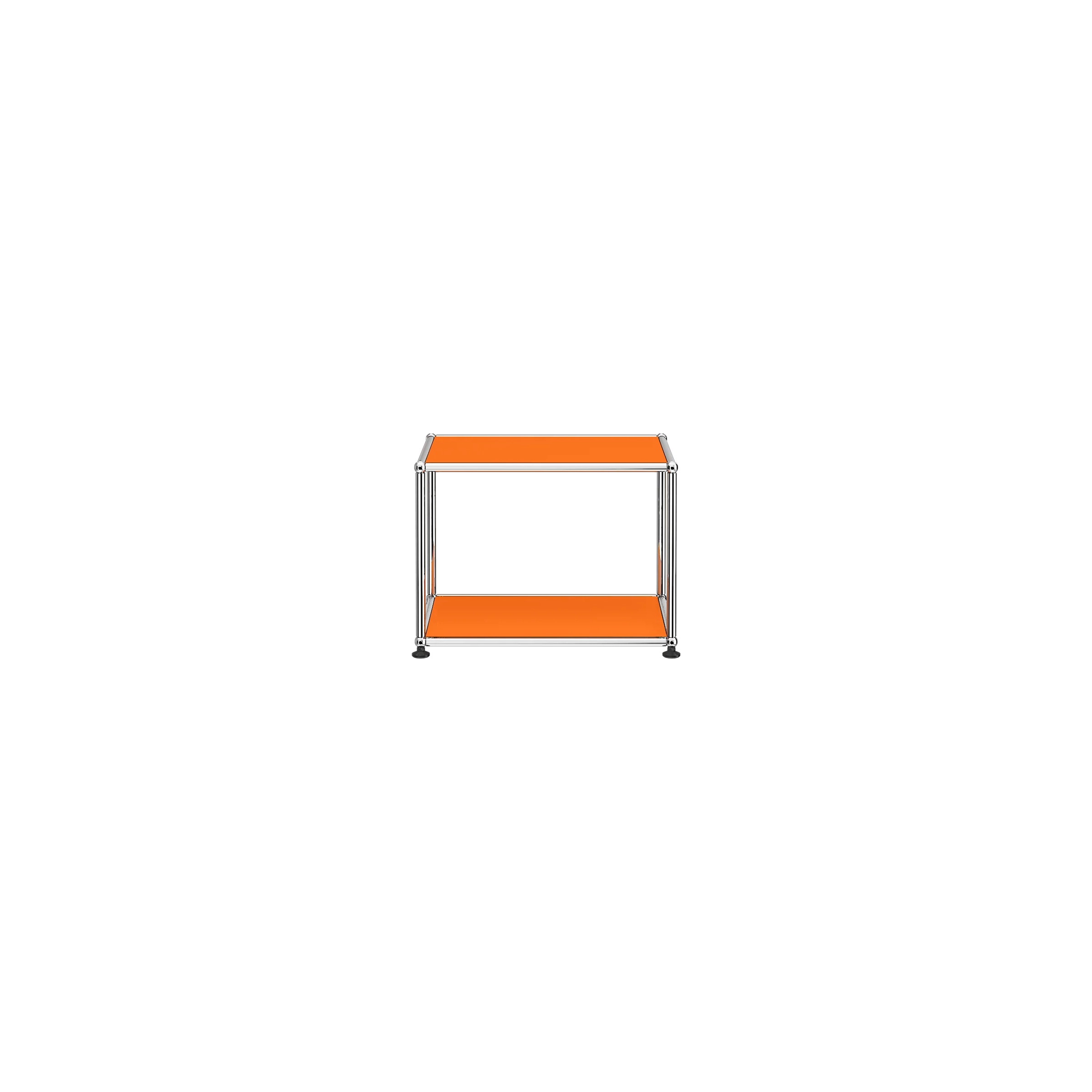 Haller Side Table M22 with powder-coated steel orange panels and chrome steel frame, minimalist modern design.